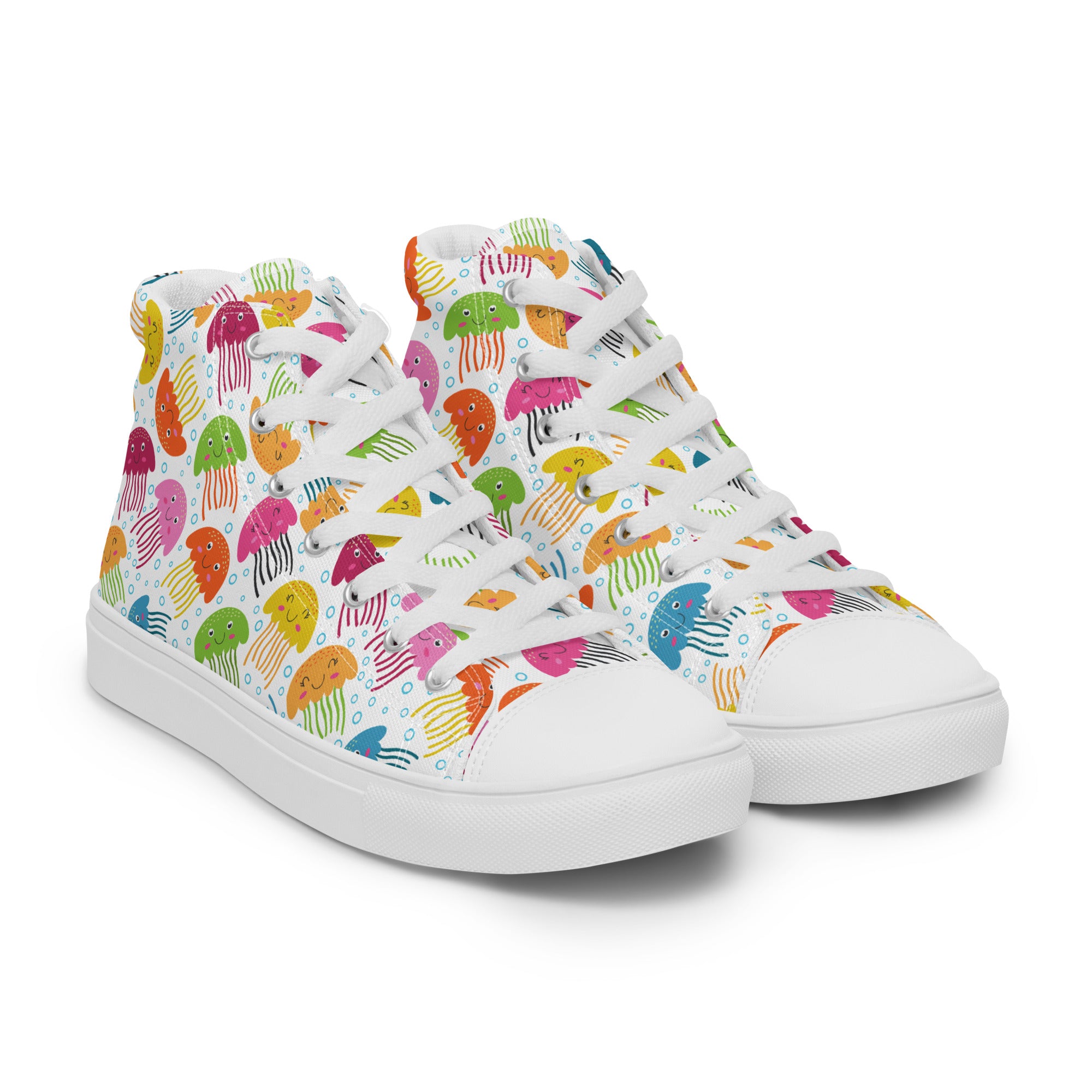 Men’s Jellyfish High-Top Sneakers, Colorful Sea Creature Canvas Shoes