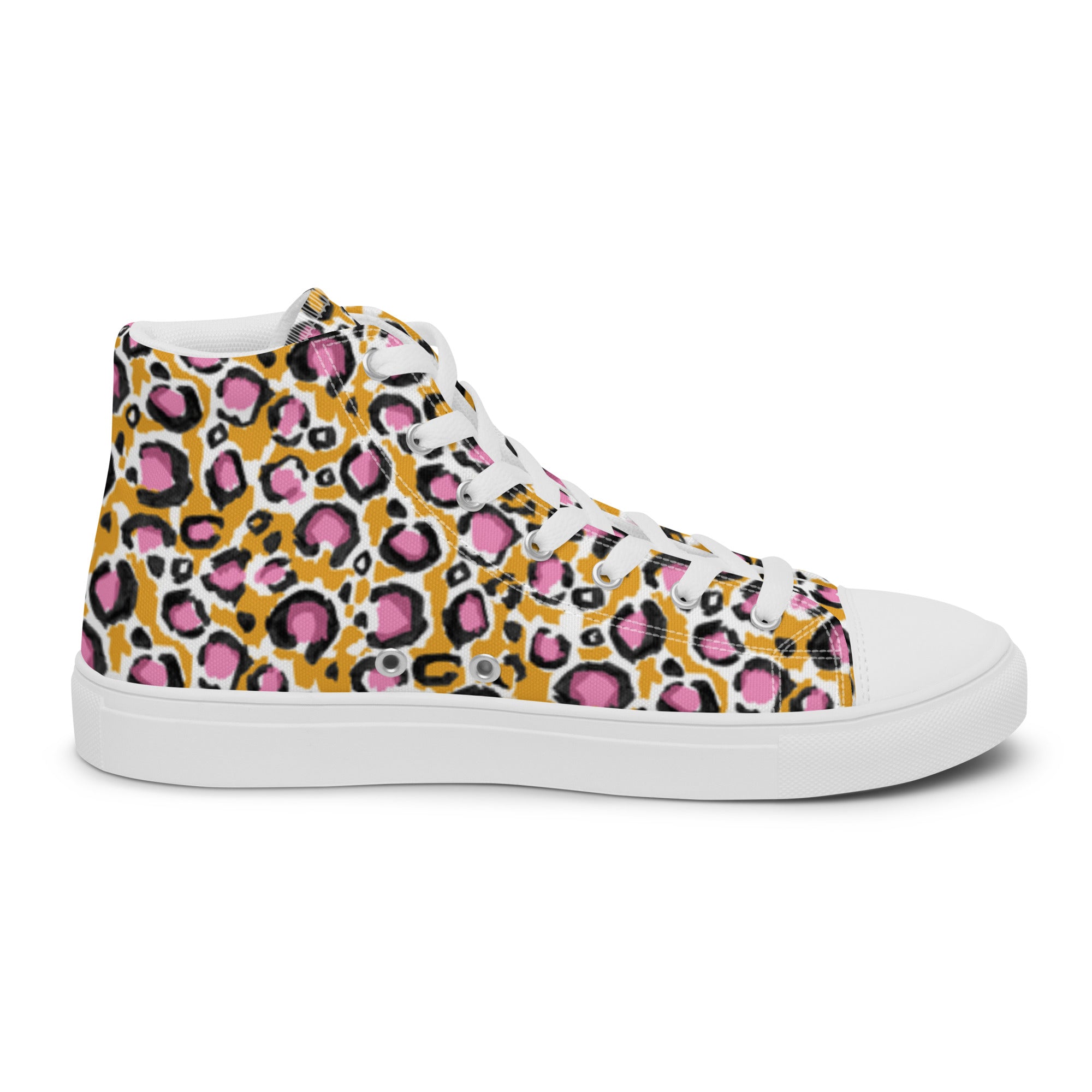 Men’s Leopard Print High-Top Sneakers, Gold & Pink, Canvas Casual Shoes