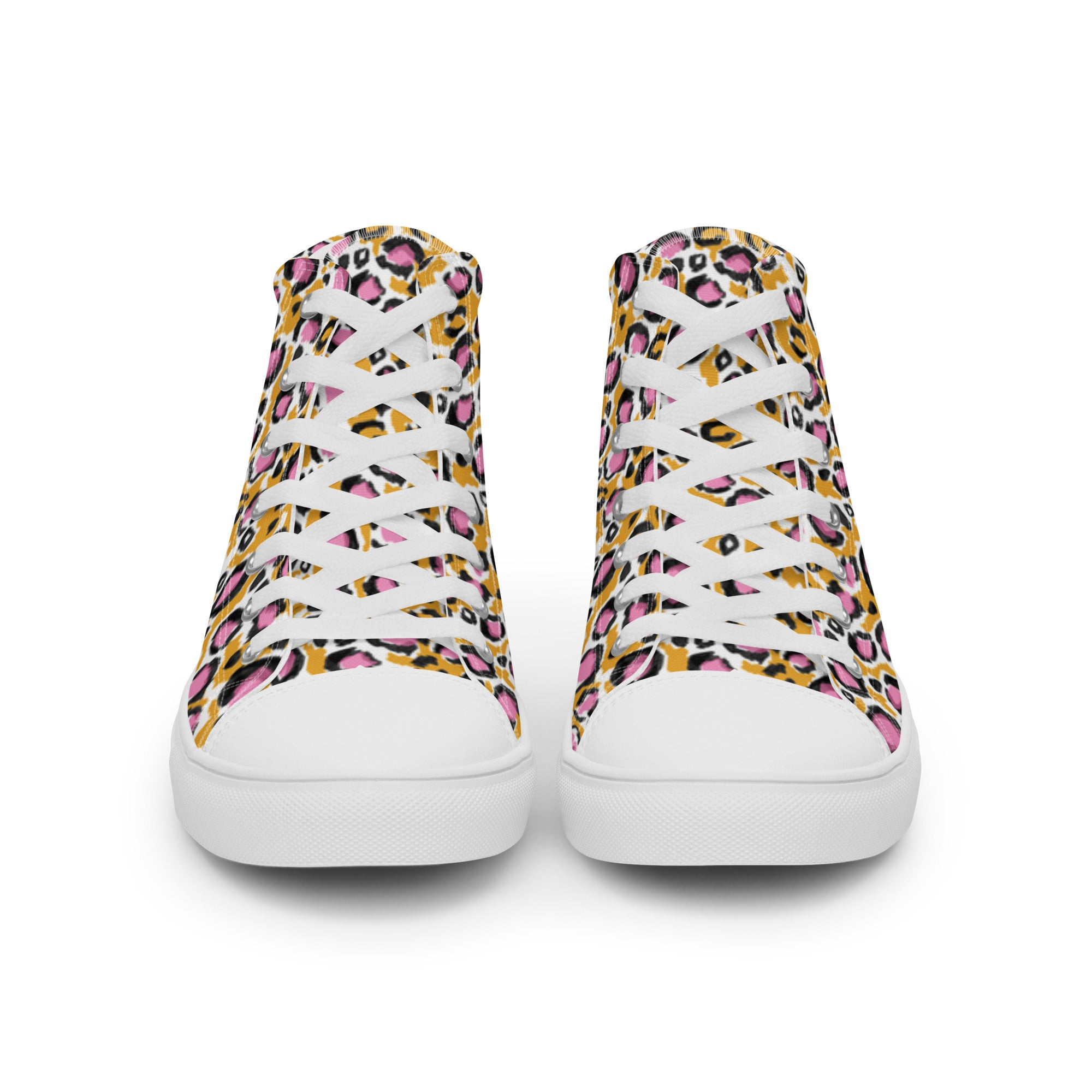 Men’s Leopard Print High-Top Sneakers, Gold & Pink, Canvas Casual Shoes