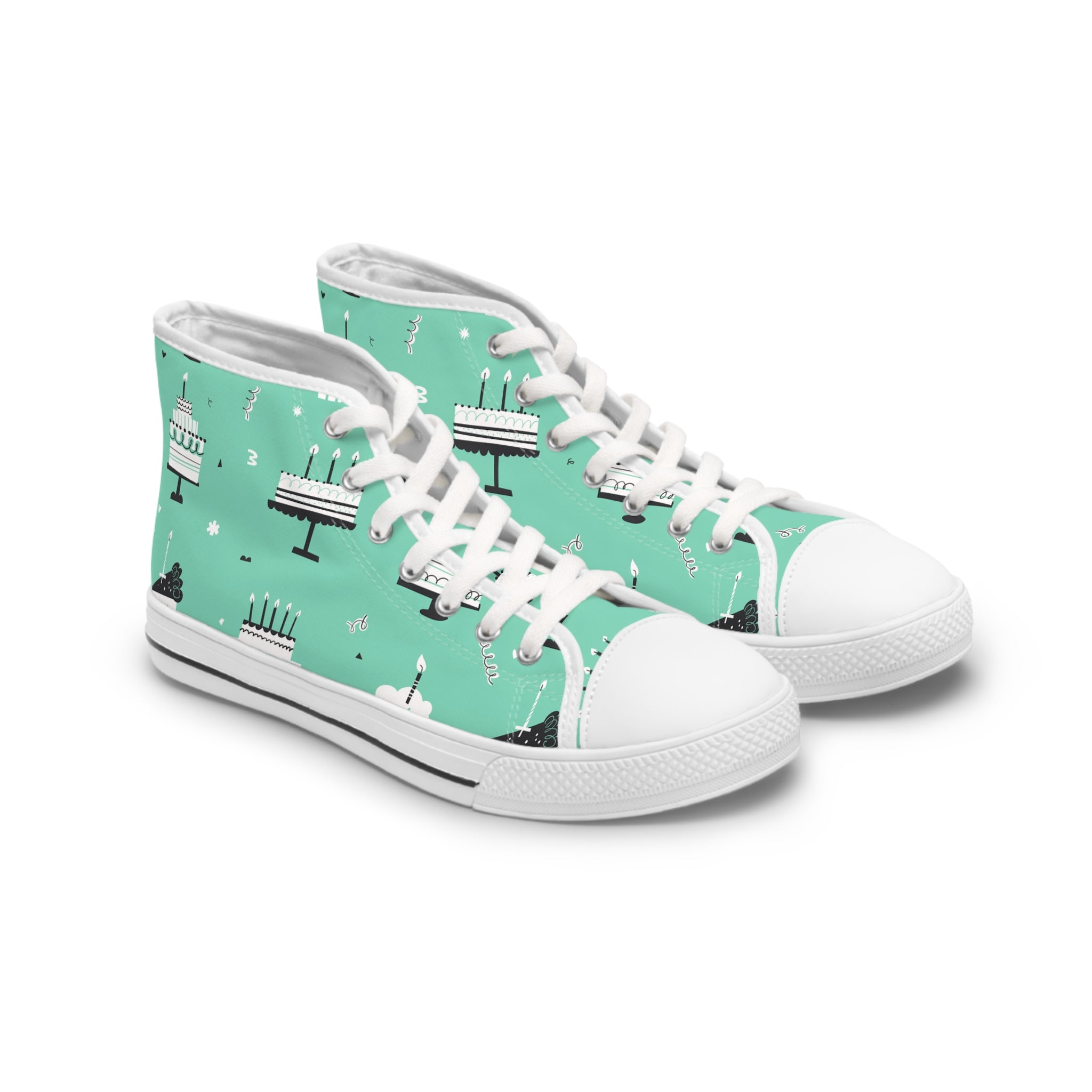 Womens High Top Canvas Sneakers With Birthday Cake Print Fun Festive Wpoti