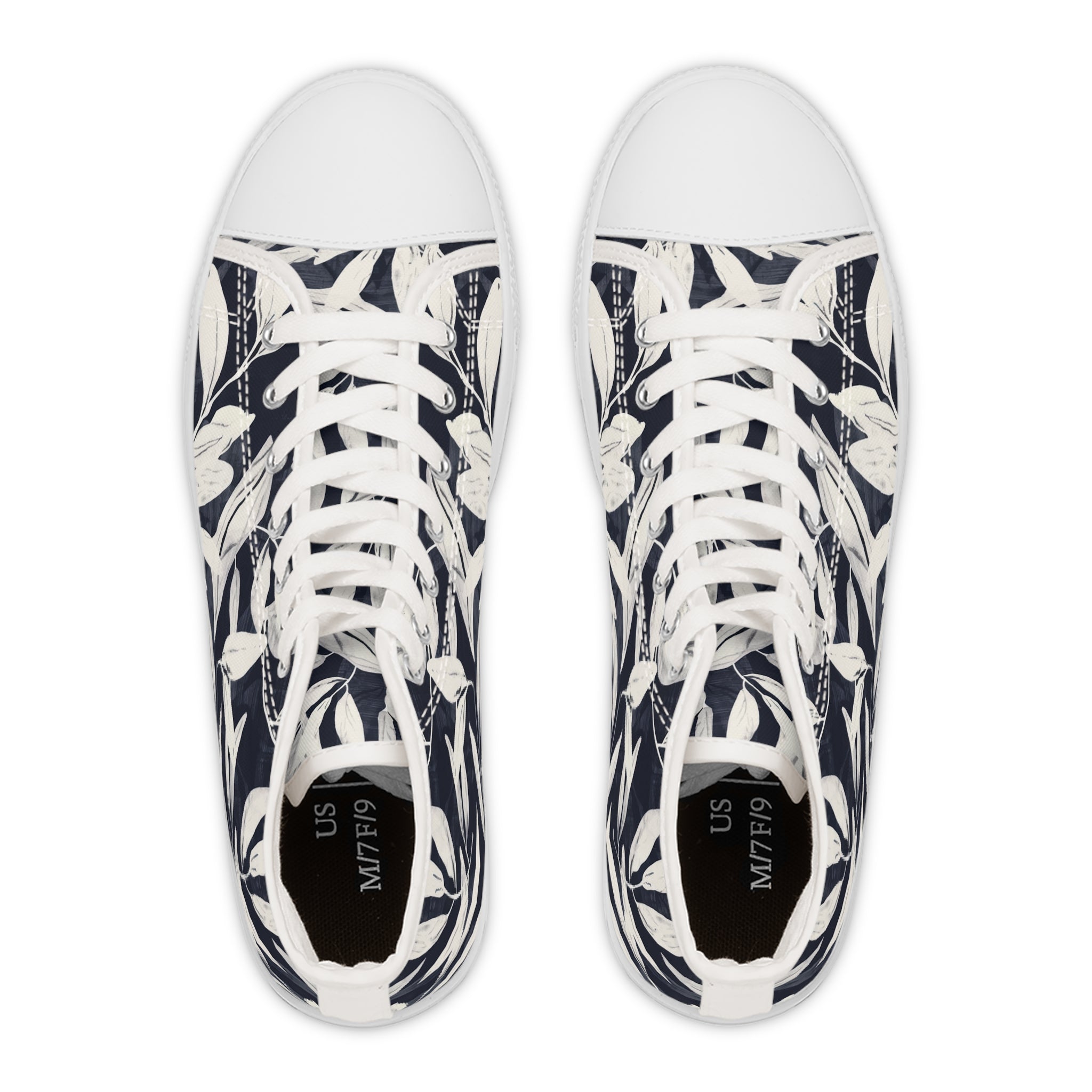 Women’s High-Top Canvas Sneakers with Botanical Leaf Pattern – Elegant & Timeless