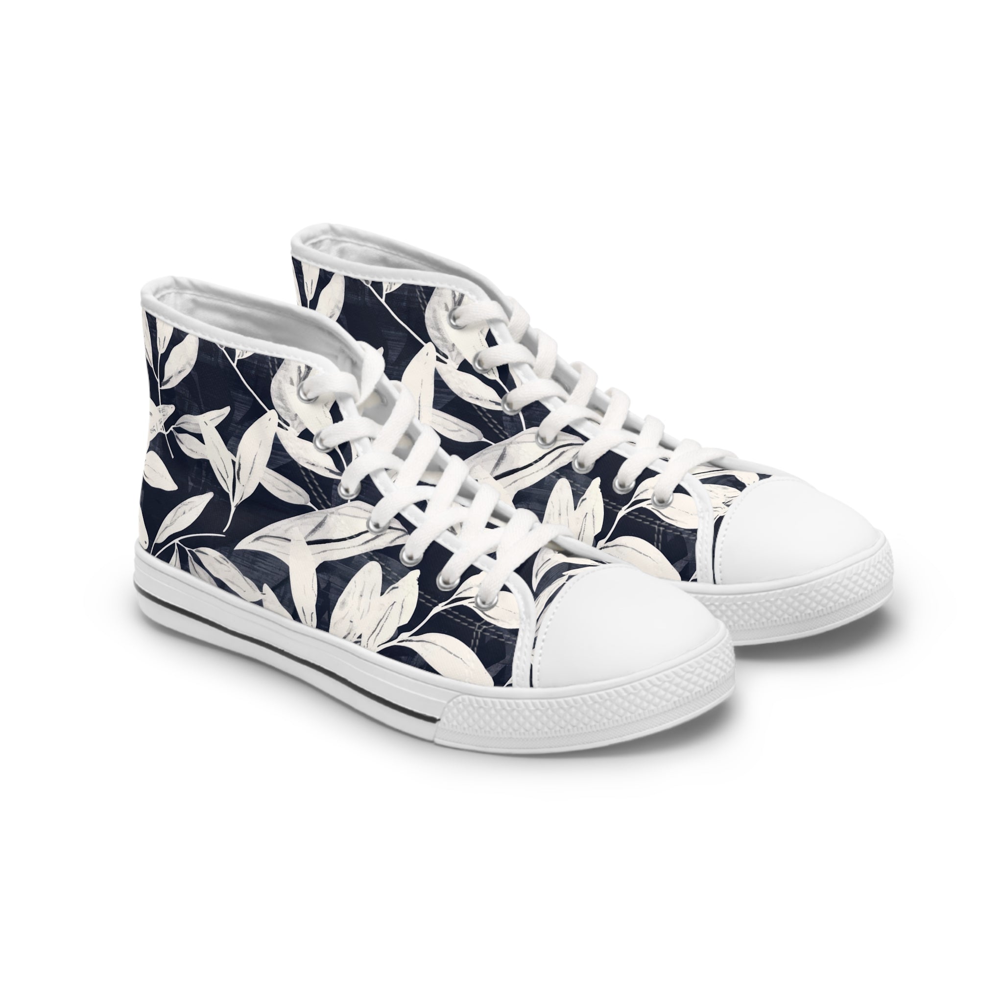 Womens High Top Canvas Sneakers With Botanical Leaf Pattern Elegant Timeless 8Askg