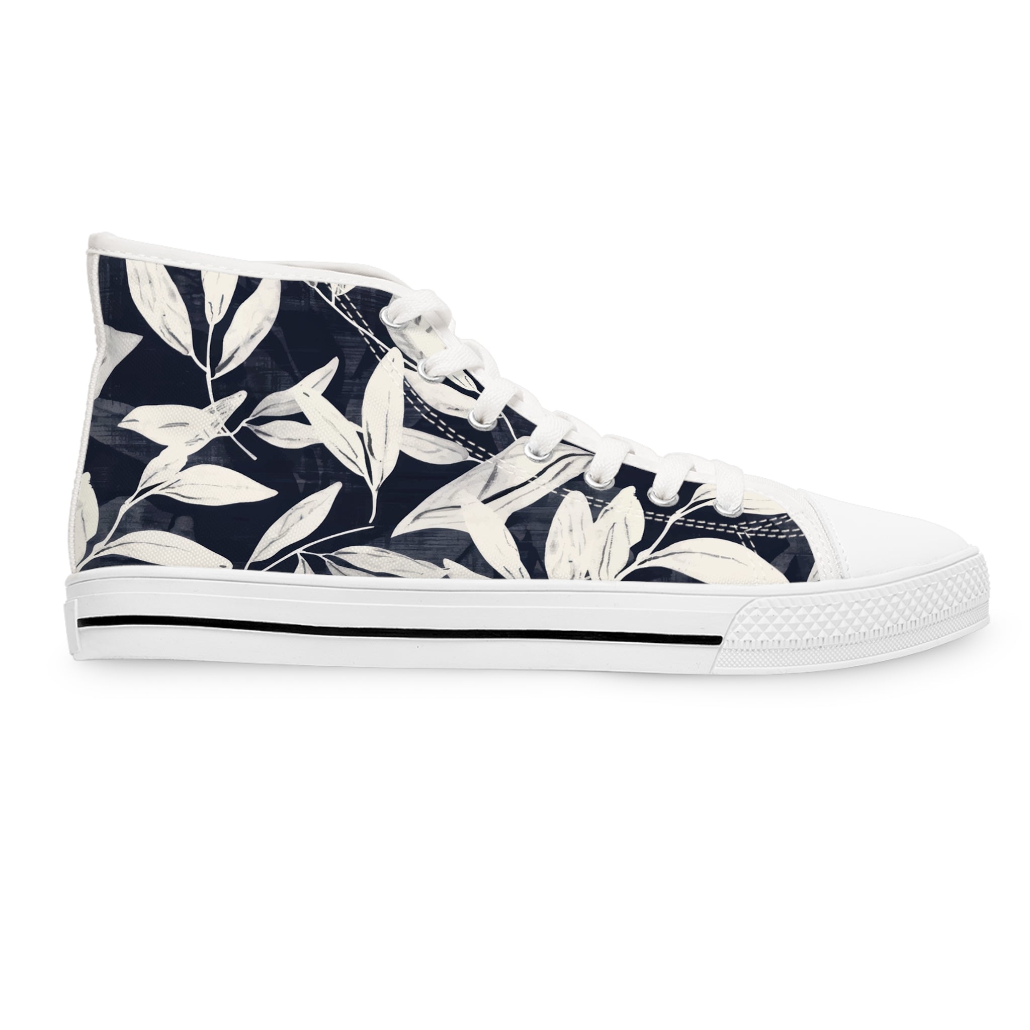 Women’s High-Top Canvas Sneakers with Botanical Leaf Pattern – Elegant & Timeless