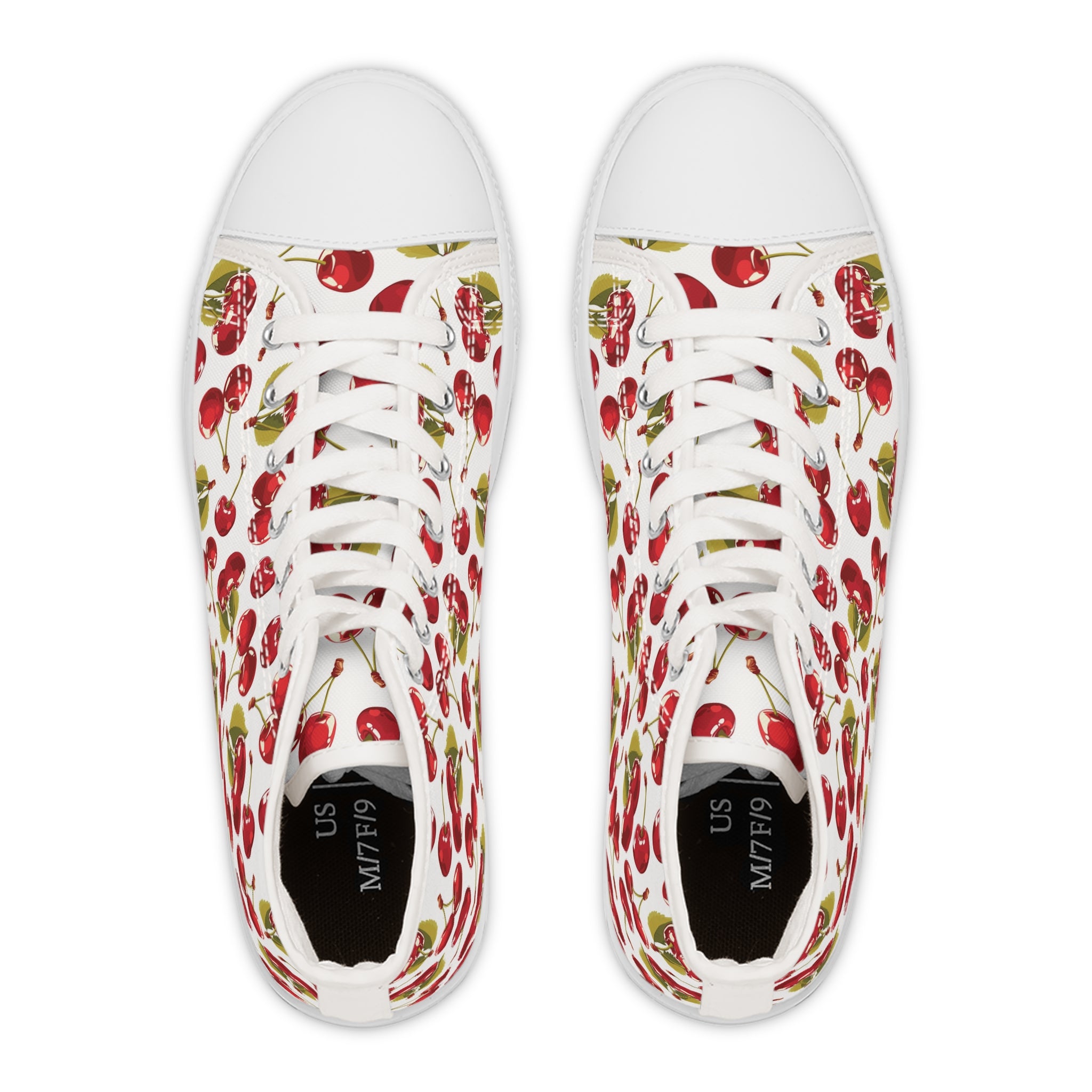 Women’s High-Top Canvas Sneakers with Cherry Print – Fresh & Fruity