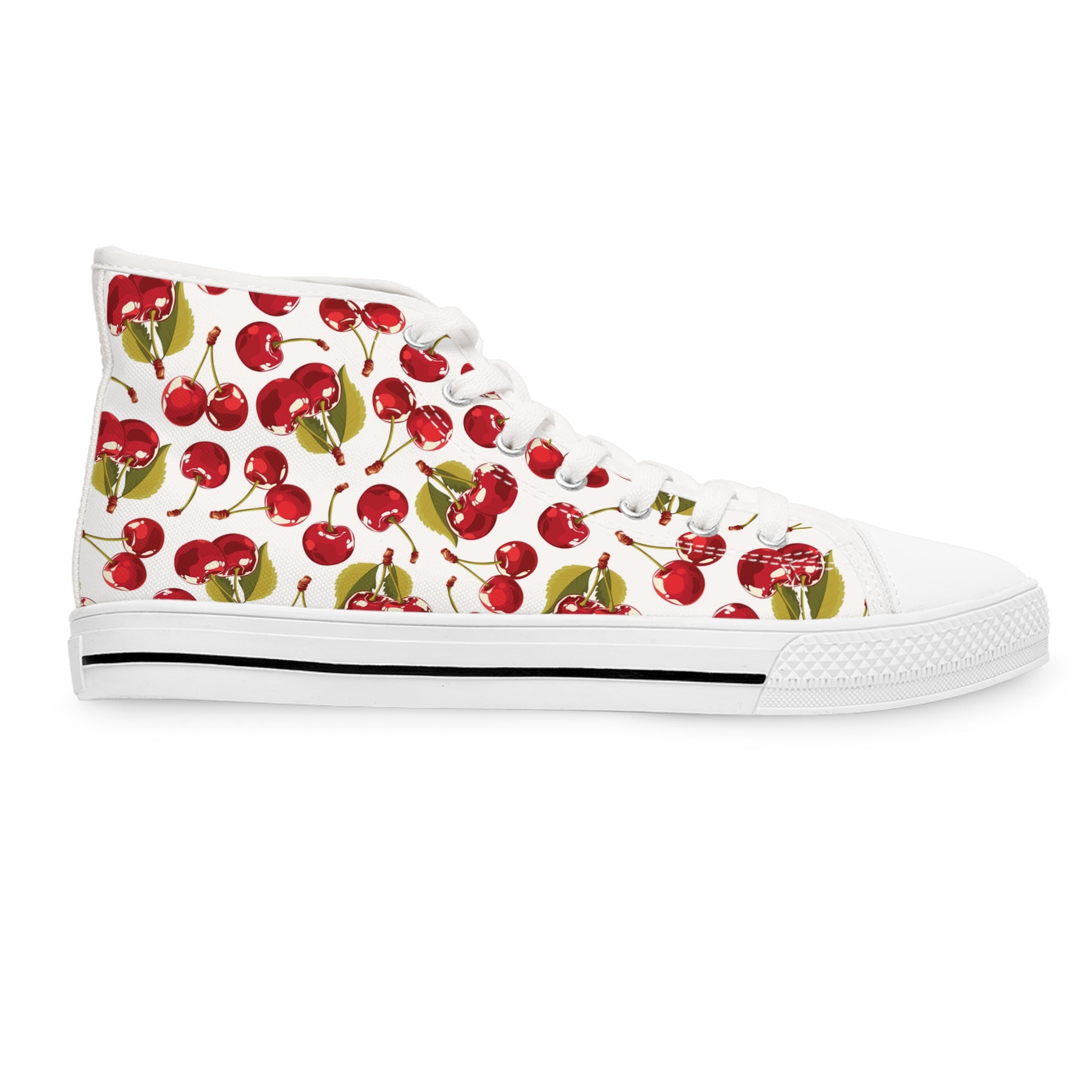 Women’s High-Top Canvas Sneakers with Cherry Print – Fresh & Fruity