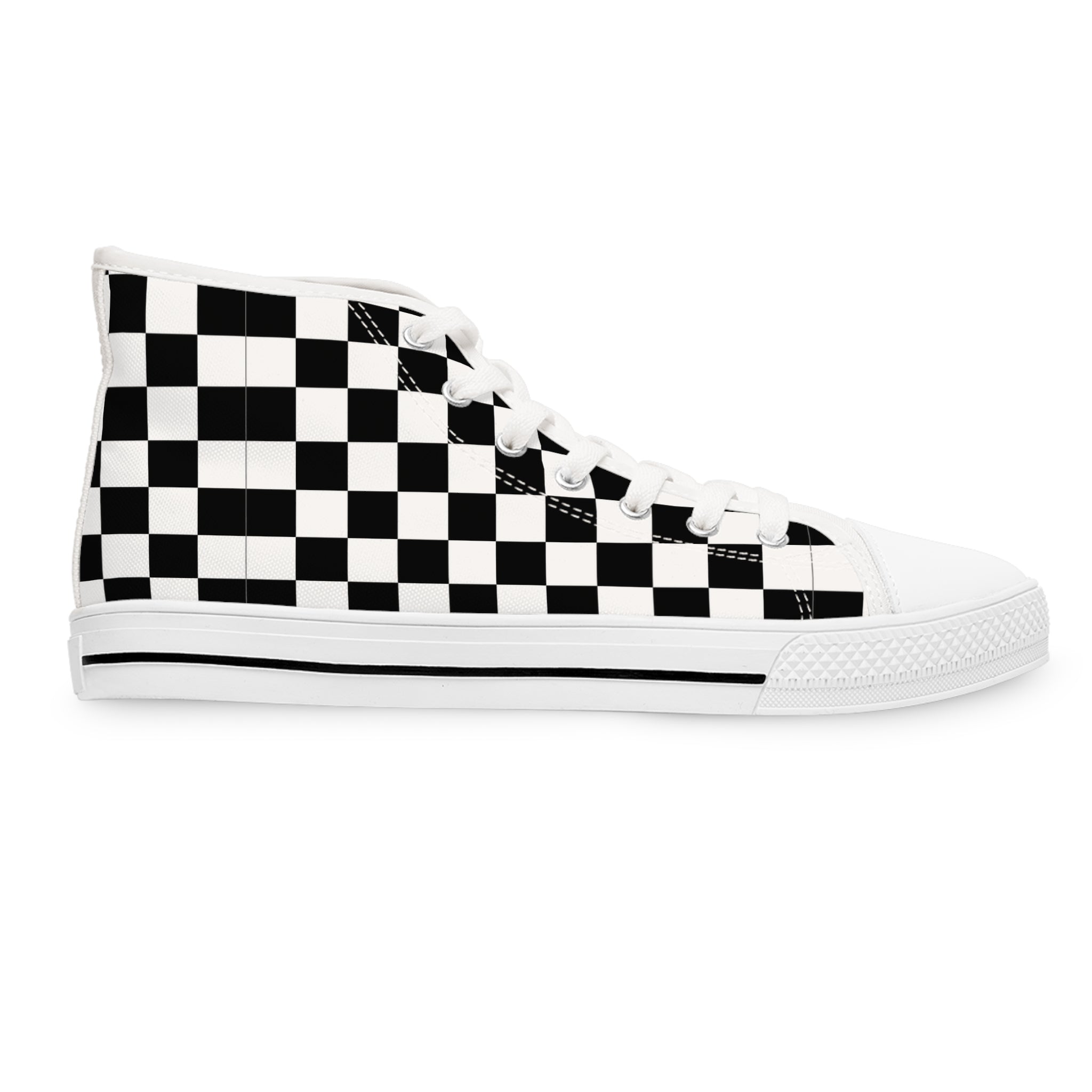 Women’s High-Top Canvas Sneakers with Classic Black and White Checkerboard Pattern – Bold & Timeless