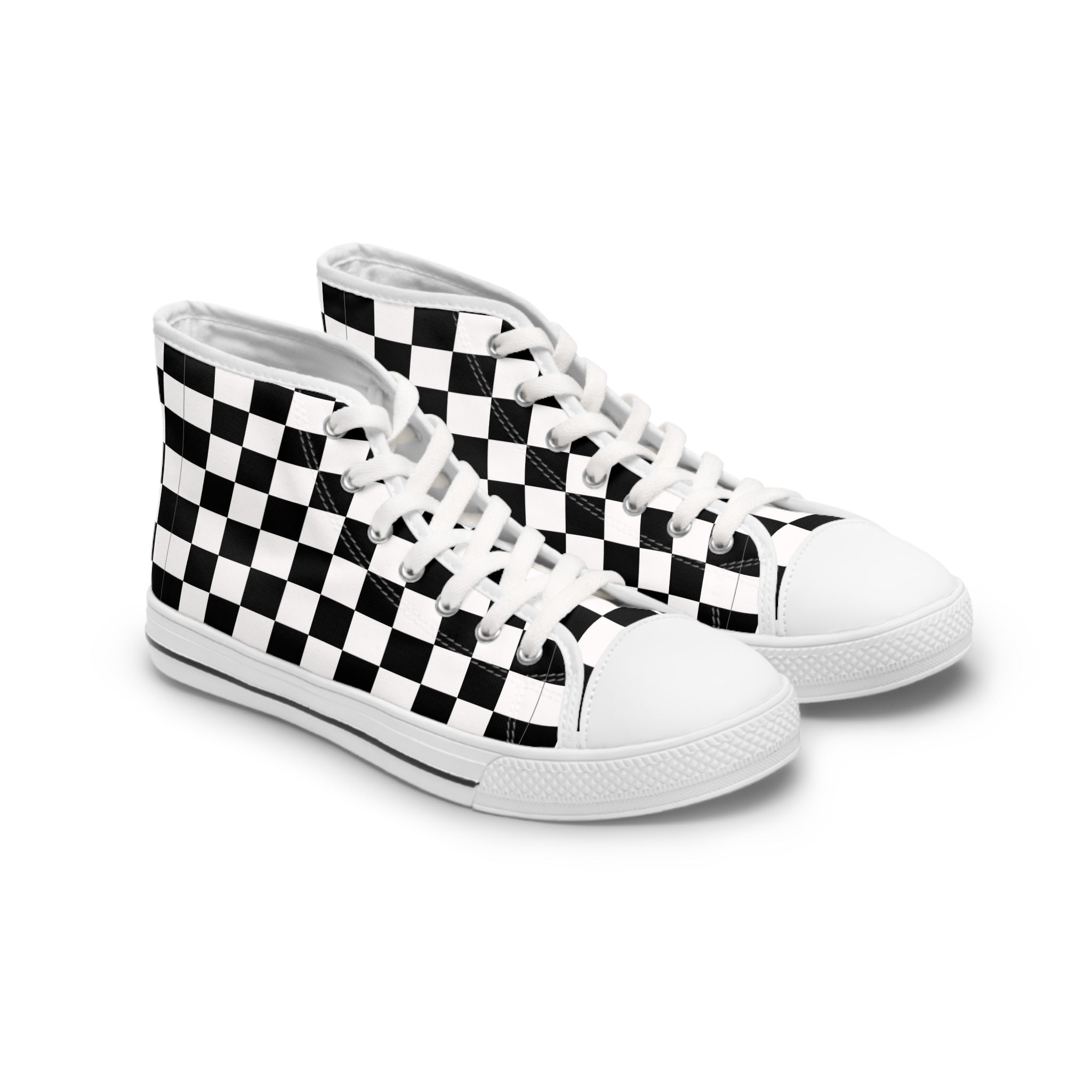 Womens High Top Canvas Sneakers With Classic Black And White Checkerboard Pattern Bold Timeless Qqizv