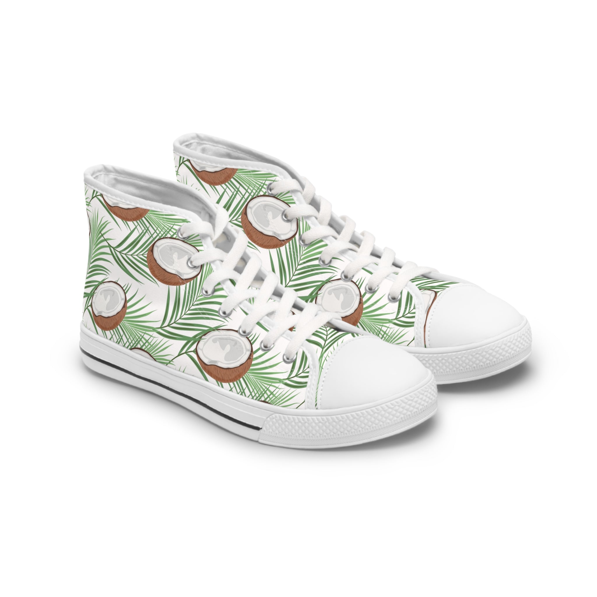 Womens High Top Canvas Sneakers With Coconut Palm Design Fresh Nature Inspired Hwkrj