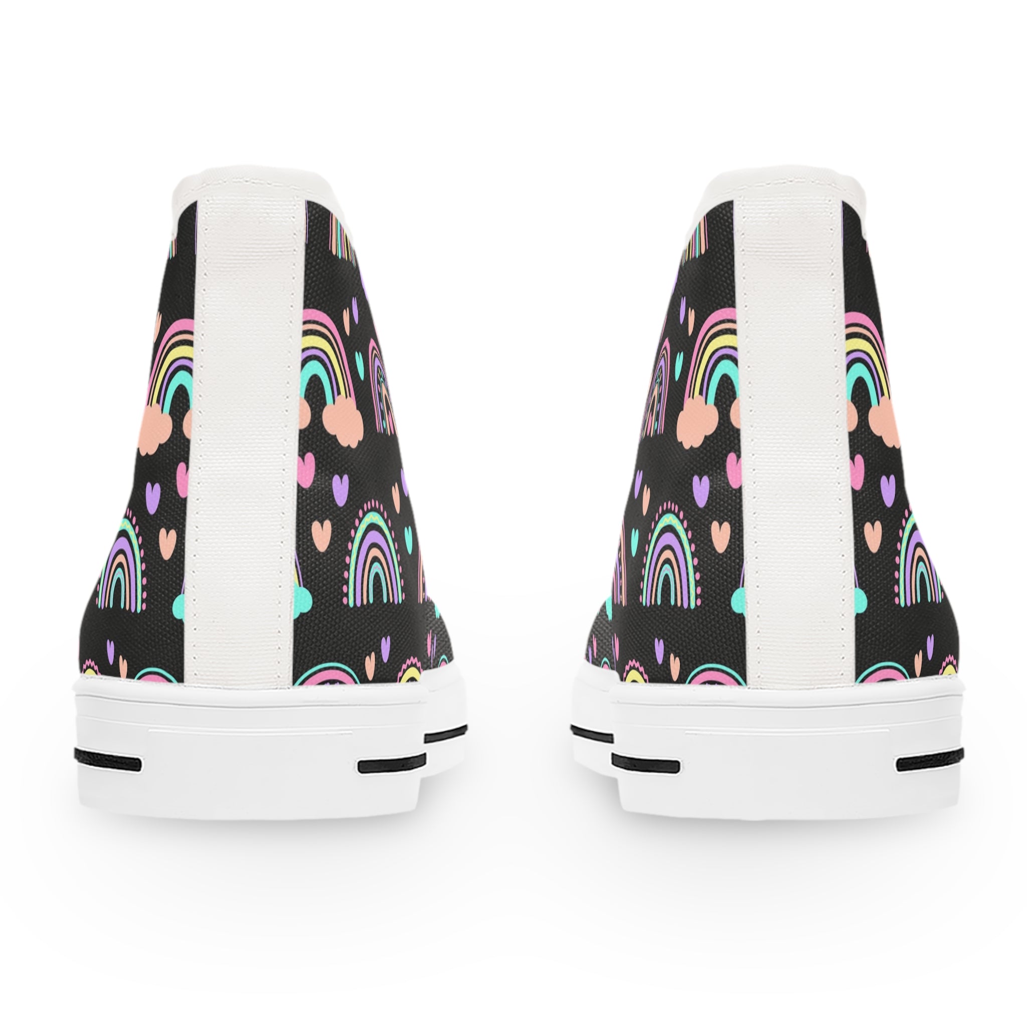 Women’s High-Top Canvas Sneakers with Colorful Rainbow and Heart Print – Fun & Vibrant