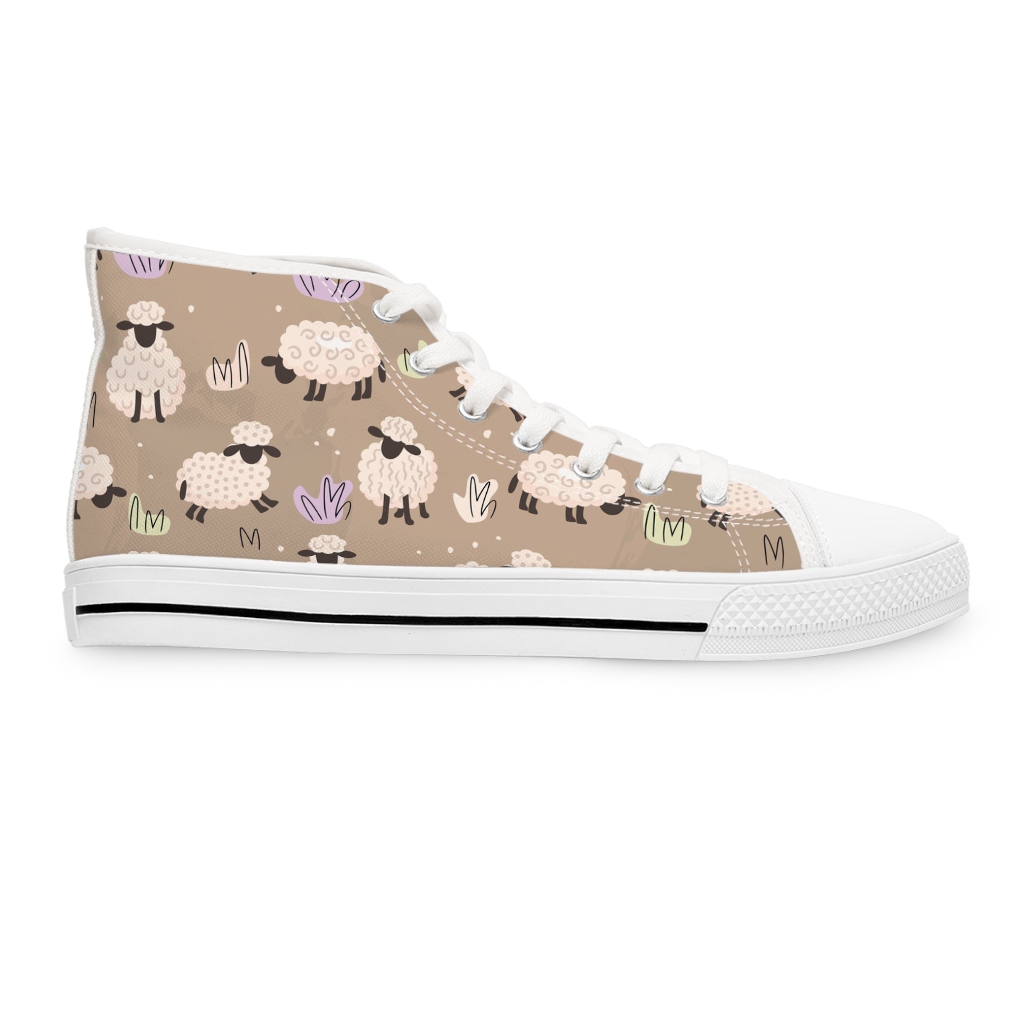 Women’s High-Top Canvas Sneakers with Cute Sheep Pattern – Cozy & Whimsical