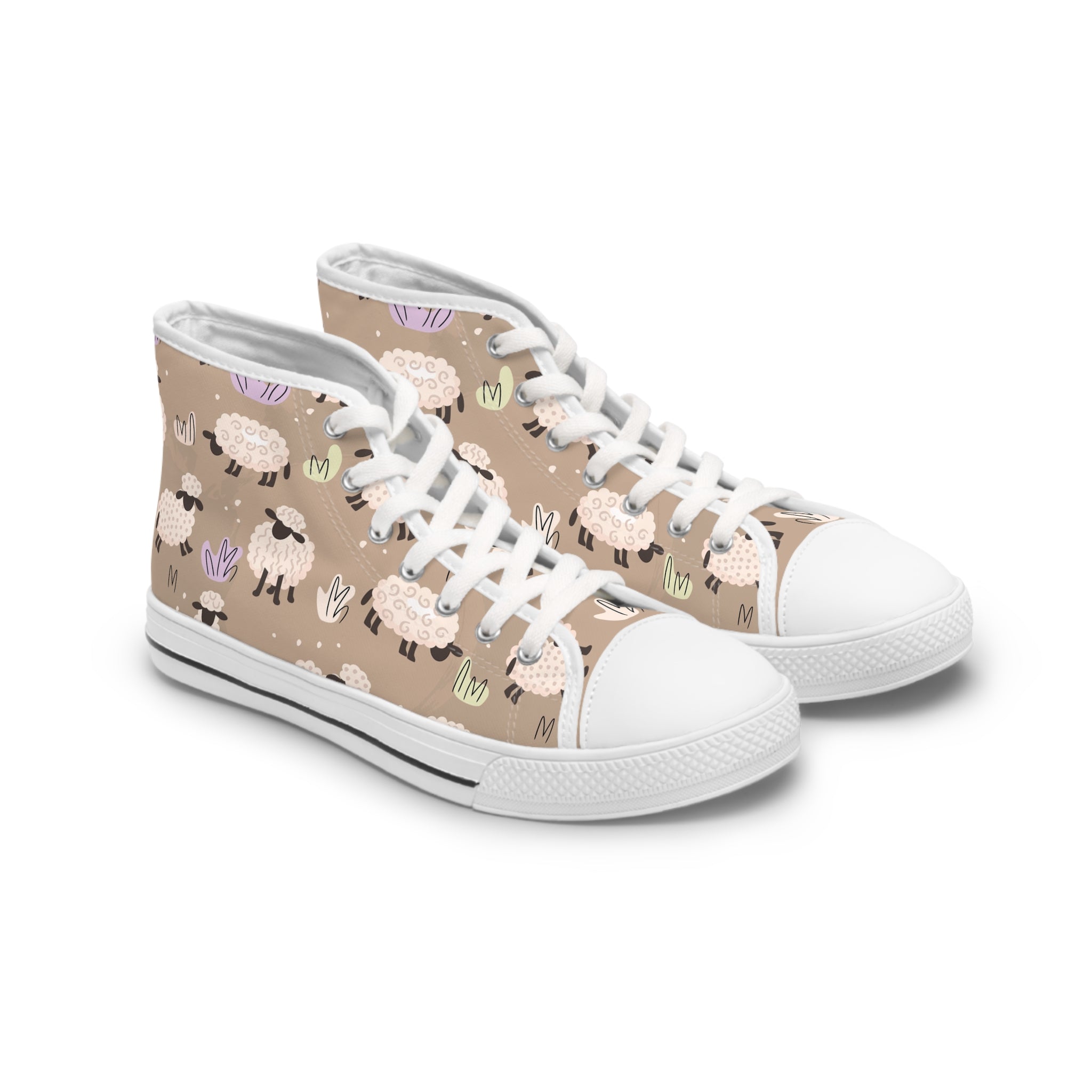 Womens High Top Canvas Sneakers With Cute Sheep Pattern Cozy Whimsical Zy6B1