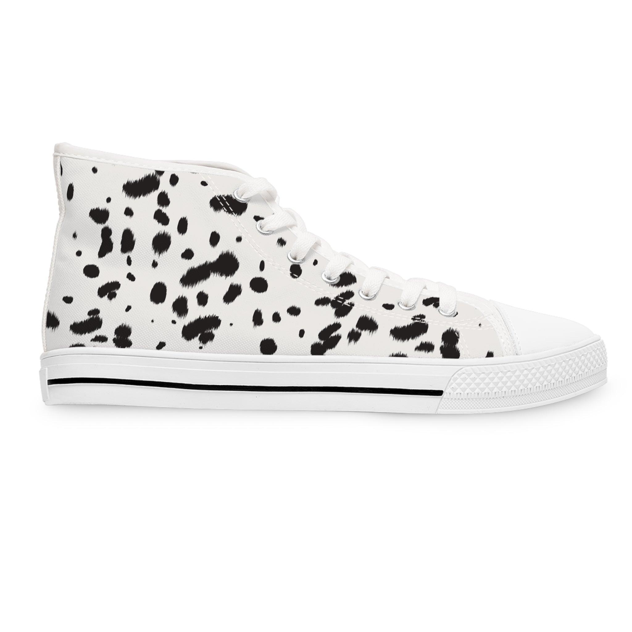 Women’s High-Top Canvas Sneakers with Dalmatian Print – Trendy & Playful