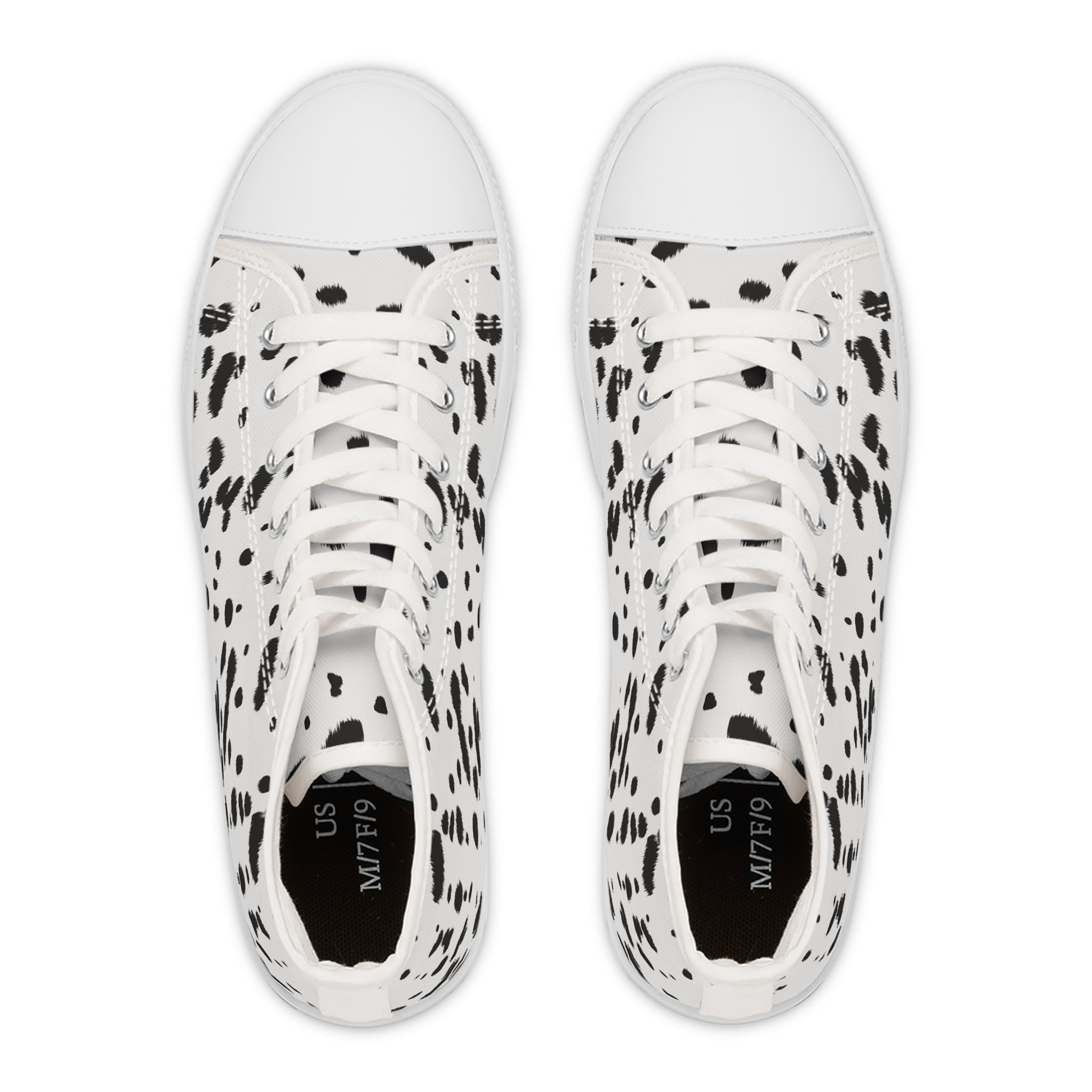 Women’s High-Top Canvas Sneakers with Dalmatian Print – Trendy & Playful