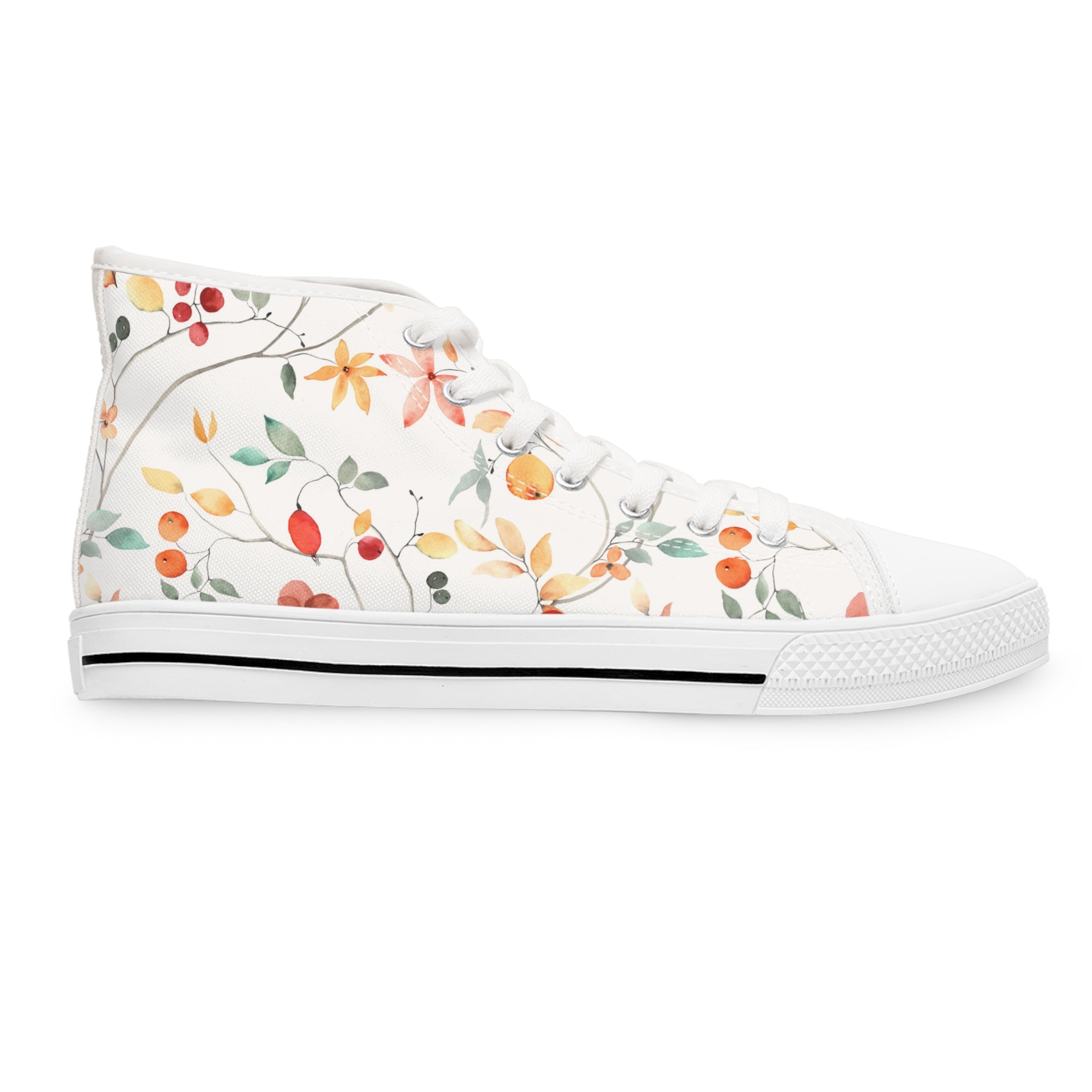 Women’s High-Top Canvas Sneakers with Delicate Floral Print – Elegant & Nature-Inspired