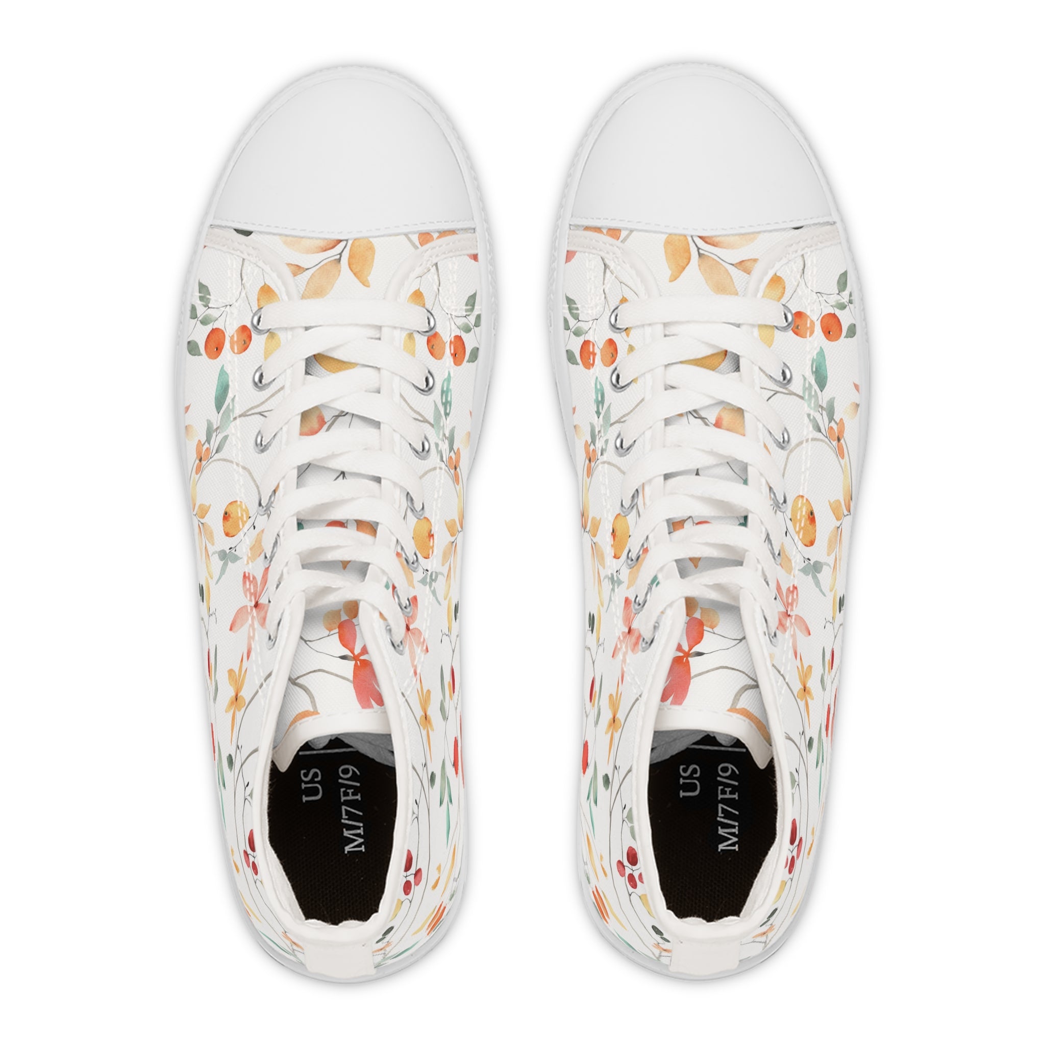 Women’s High-Top Canvas Sneakers with Delicate Floral Print – Elegant & Nature-Inspired