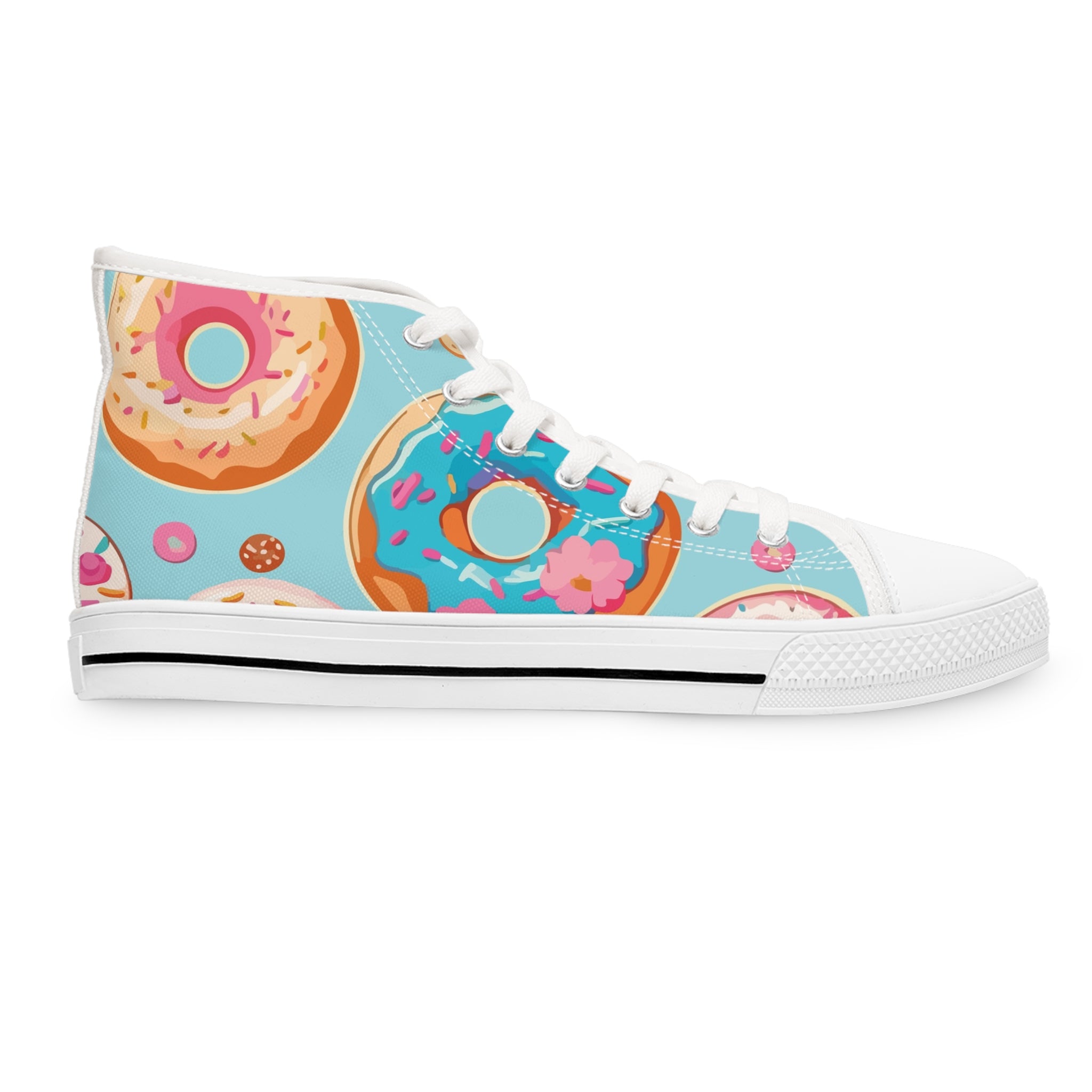 Women’s High-Top Canvas Sneakers with Donut Print – Fun & Sweet