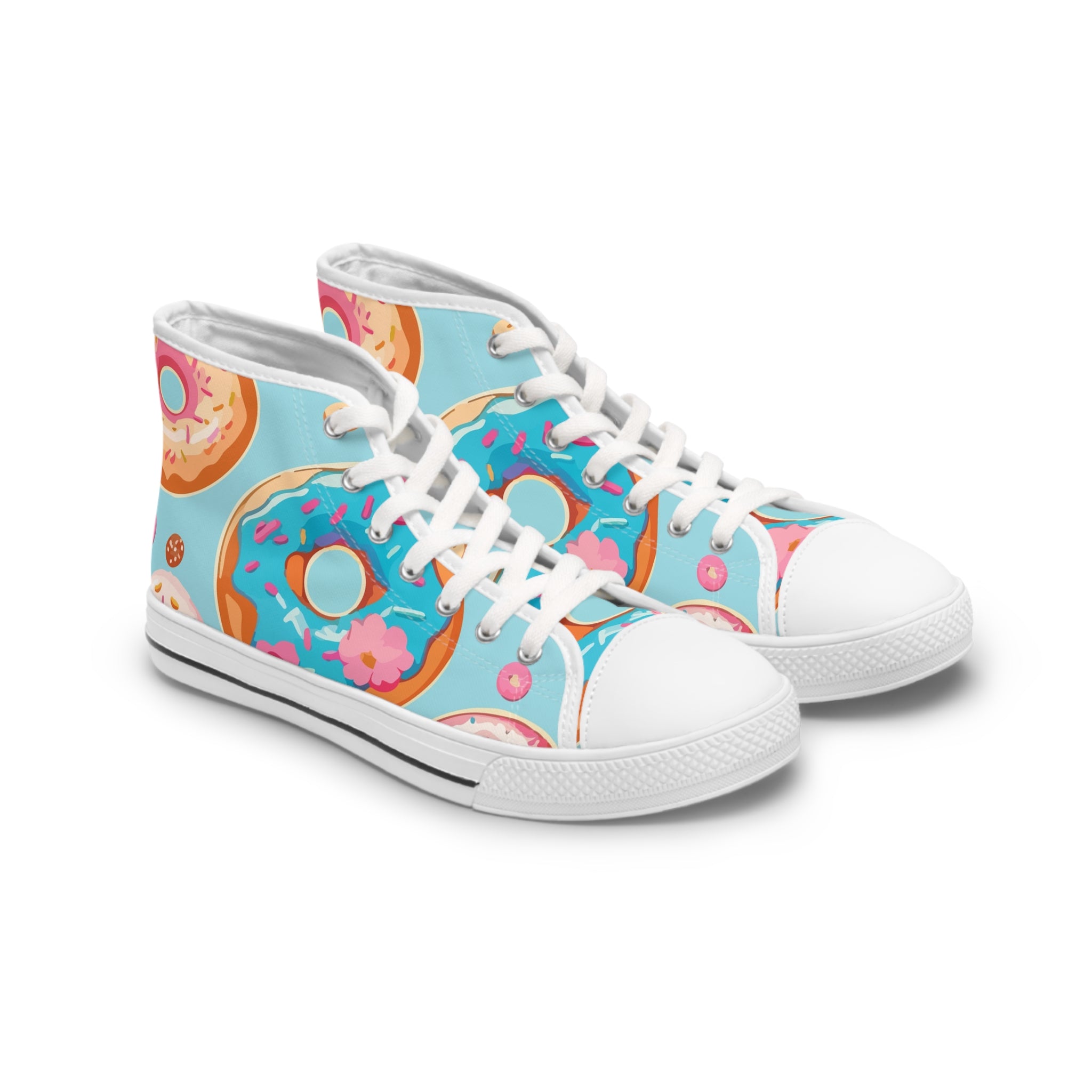 Womens High Top Canvas Sneakers With Donut Print Fun Sweet