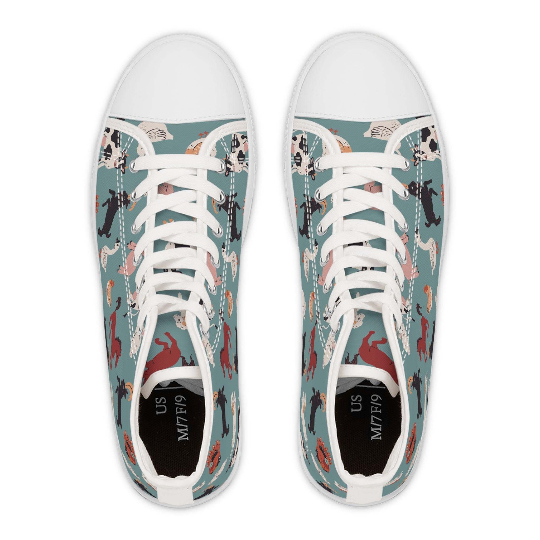 Women’s High-Top Canvas Sneakers with Farm Animal Print – Cute & Country-Inspired