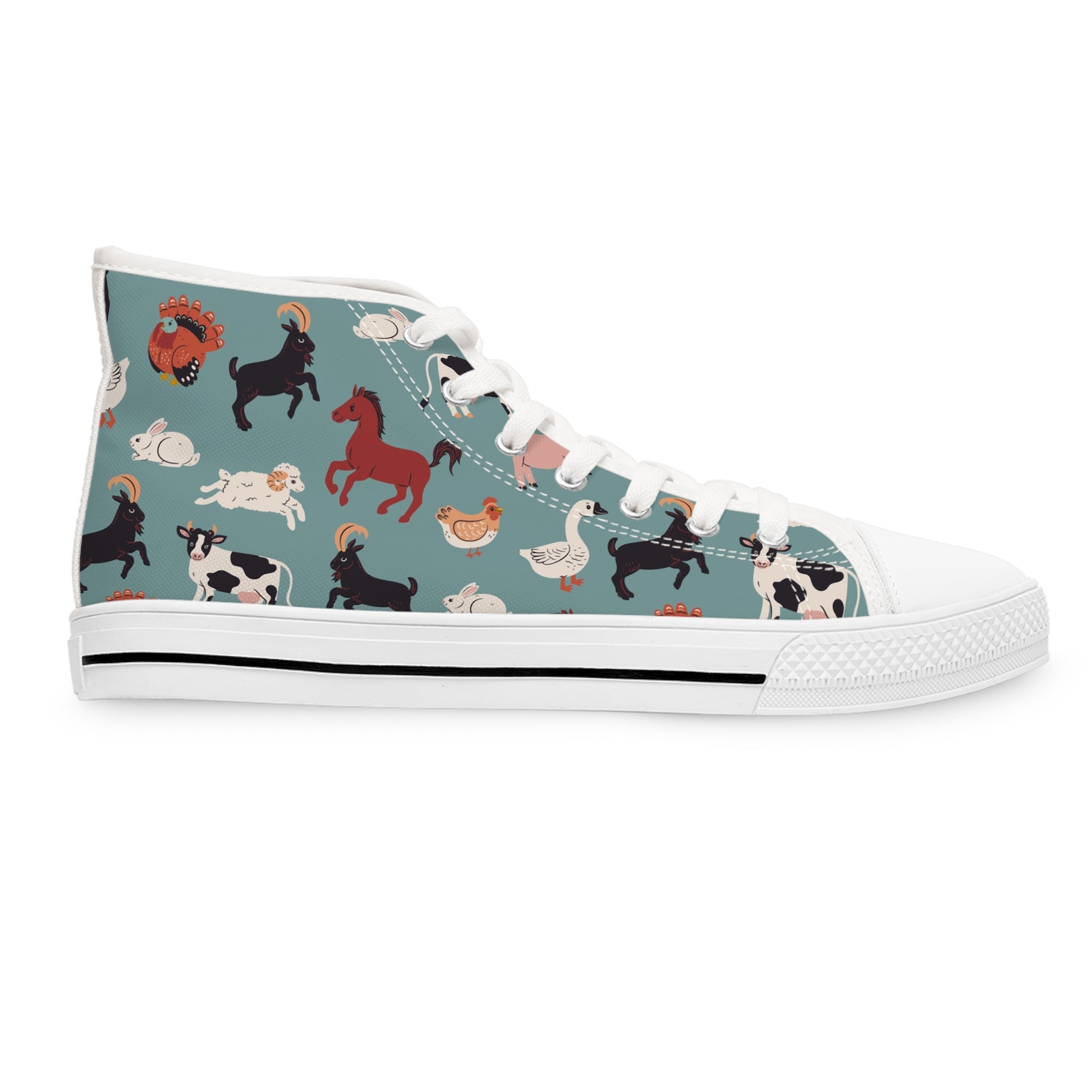 Women’s High-Top Canvas Sneakers with Farm Animal Print – Cute & Country-Inspired