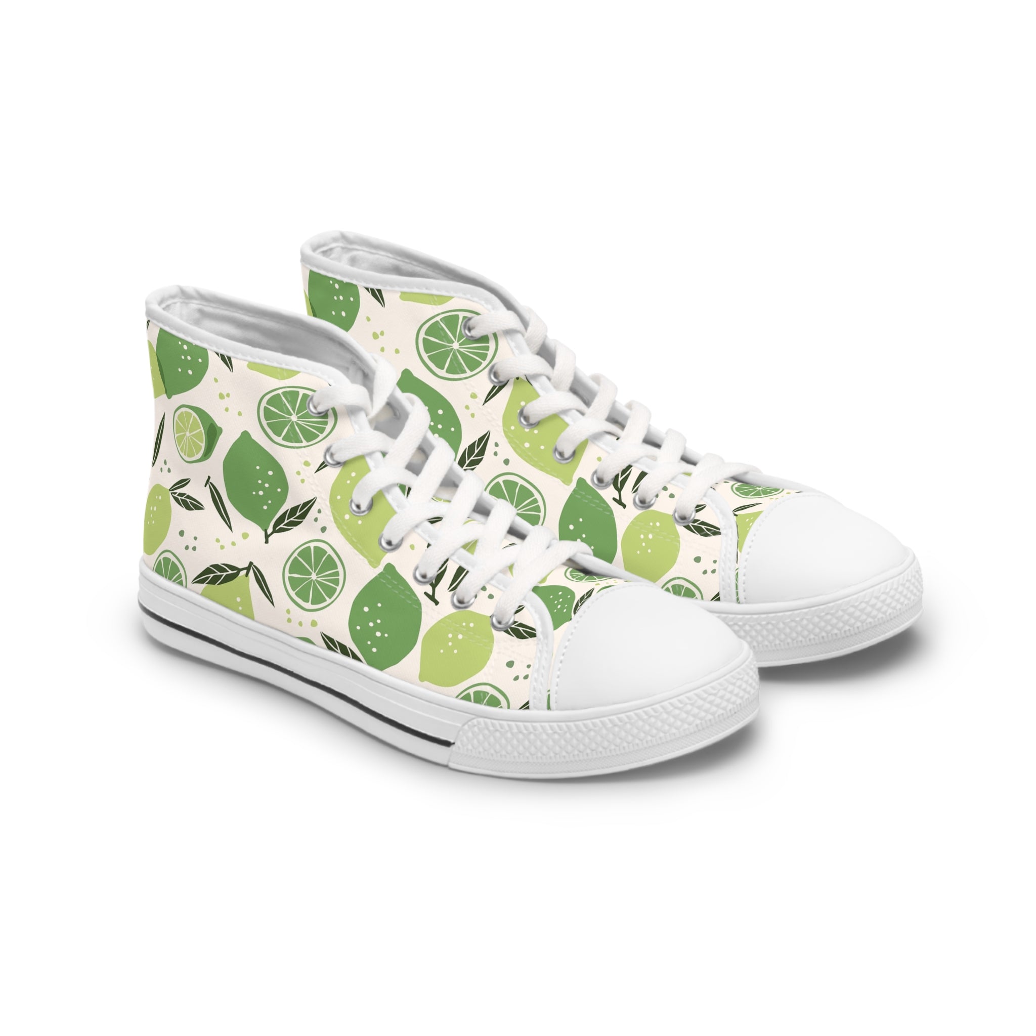 Womens High Top Canvas Sneakers With Fresh Lime Print Stylish Comfortable