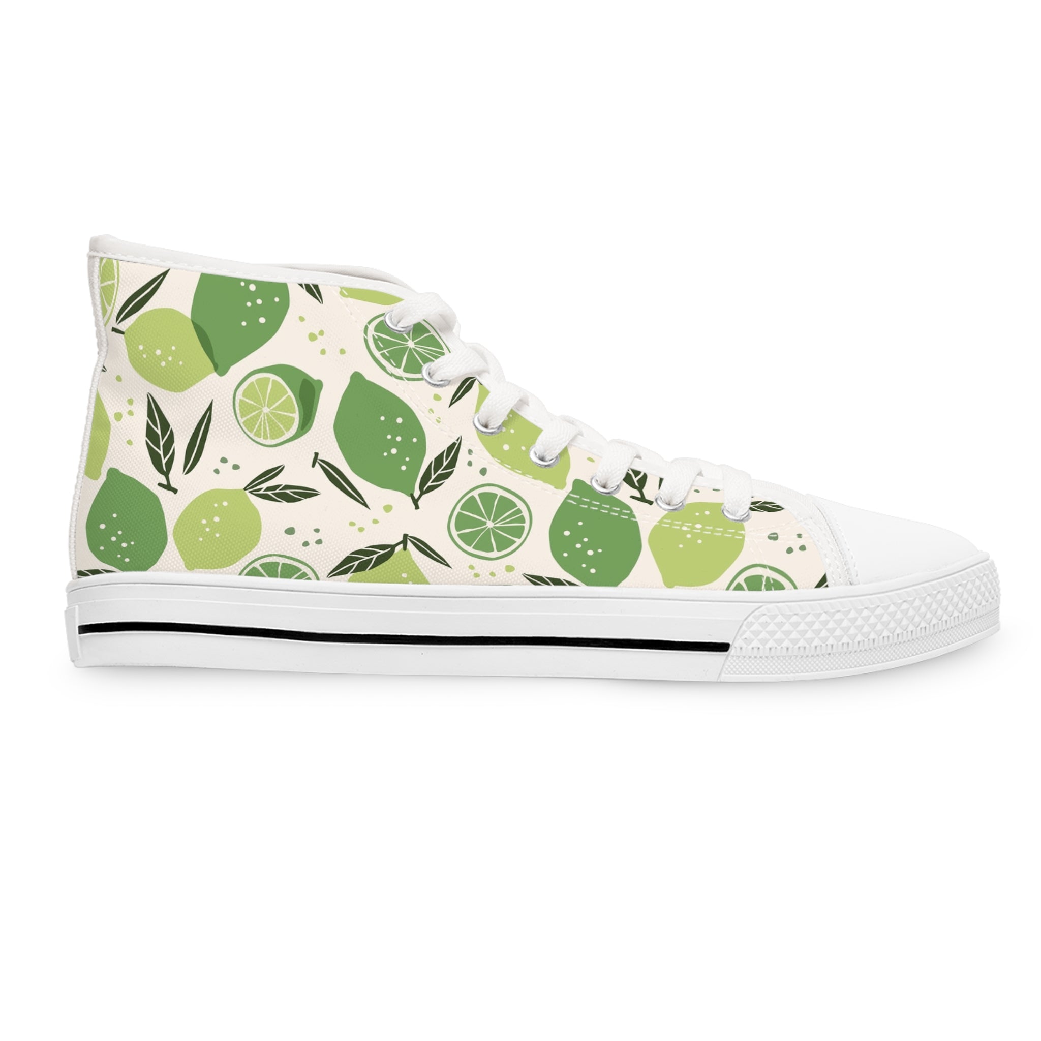 Women’s High-Top Canvas Sneakers with Fresh Lime Print – Stylish & Comfortable