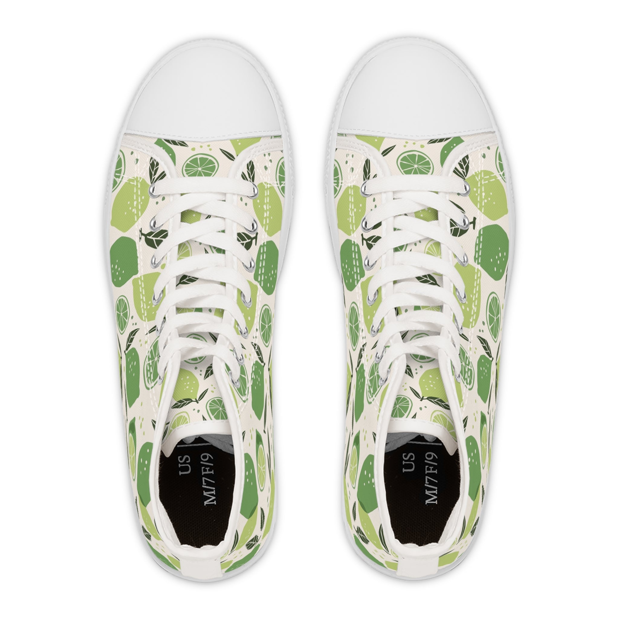 Women’s High-Top Canvas Sneakers with Fresh Lime Print – Stylish & Comfortable