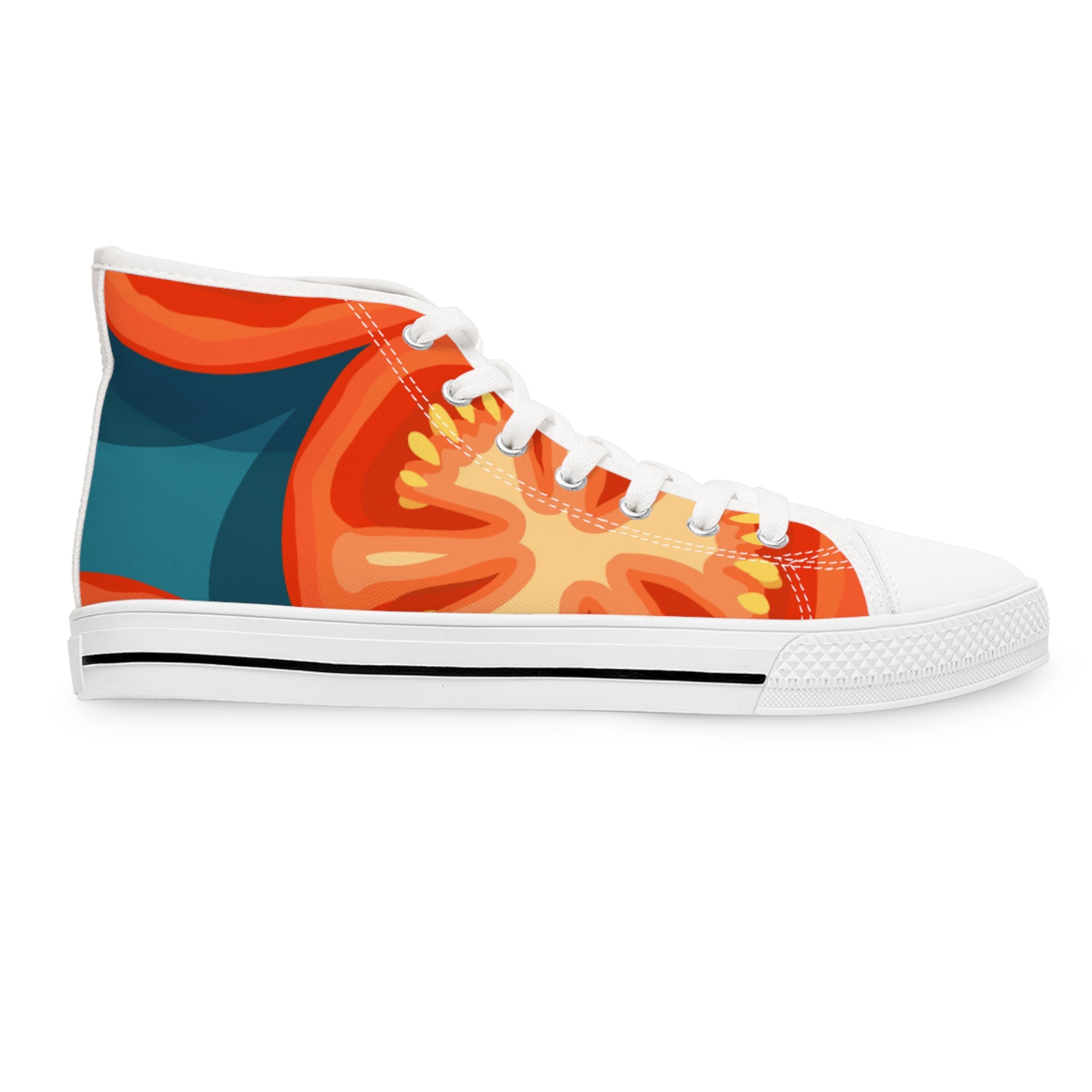 Women’s High-Top Canvas Sneakers with Fresh Tomato Slice Design – Bold & Fun