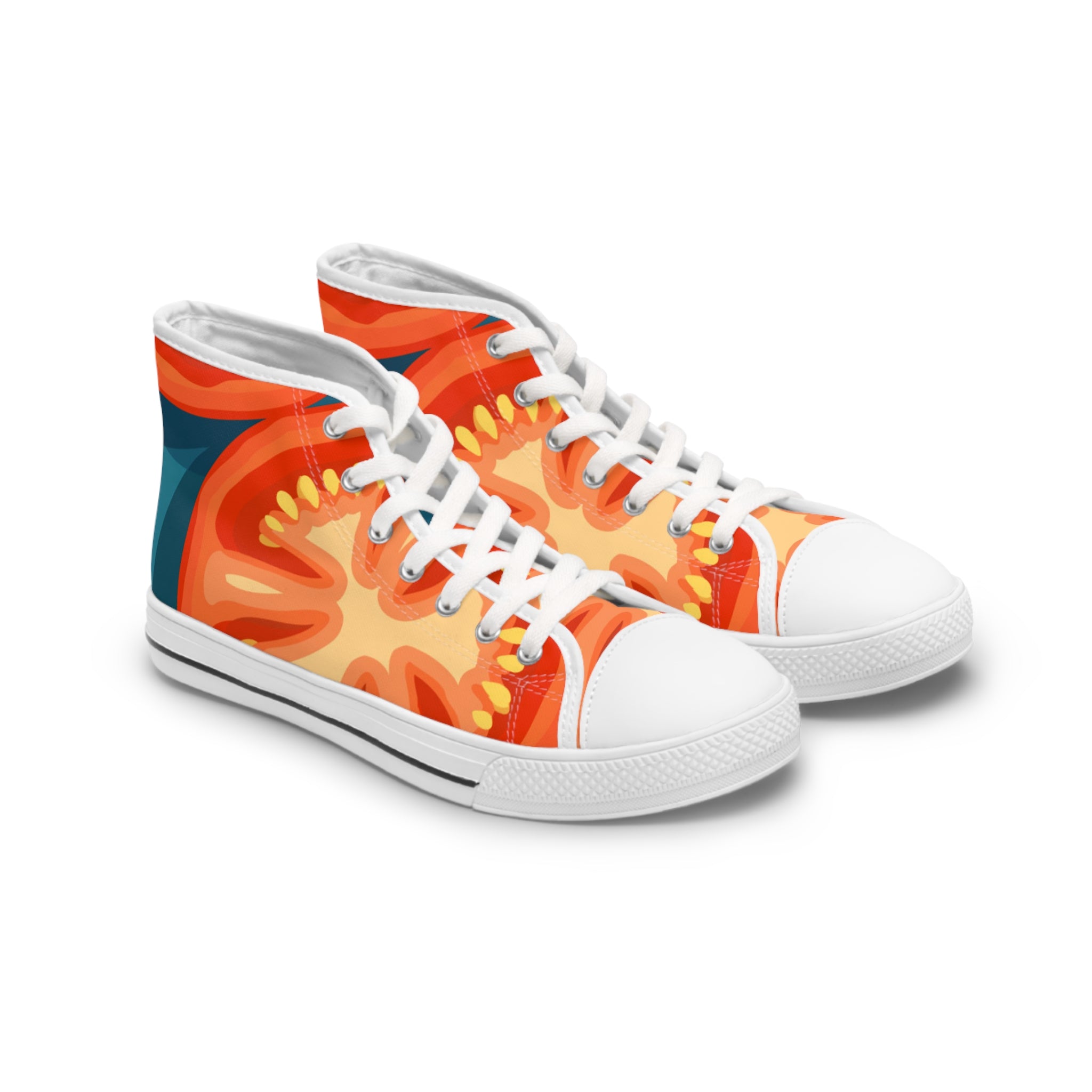 Womens High Top Canvas Sneakers With Fresh Tomato Slice Design Bold Fun