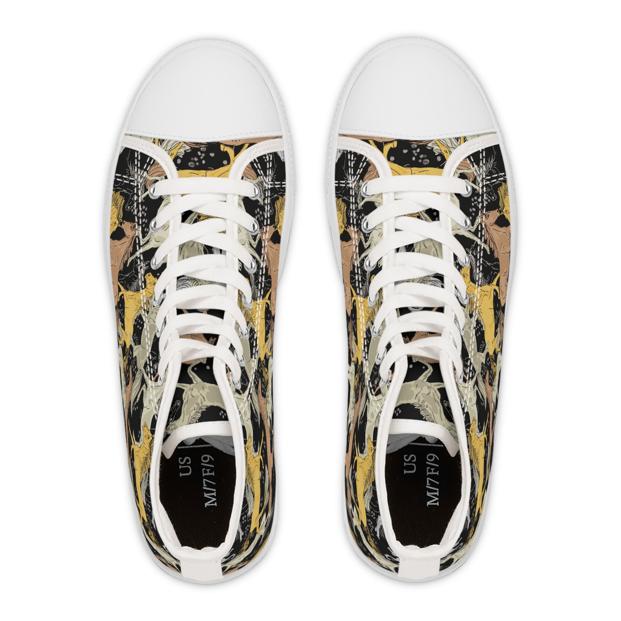 Women’s High-Top Canvas Sneakers with Galloping Horse Pattern – Bold & Equestrian-Inspired