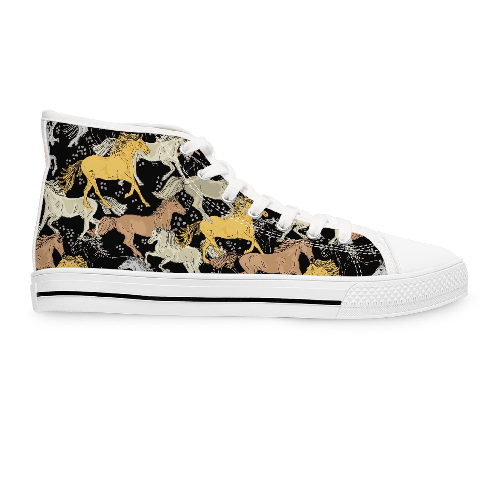 Women’s High-Top Canvas Sneakers with Galloping Horse Pattern – Bold & Equestrian-Inspired