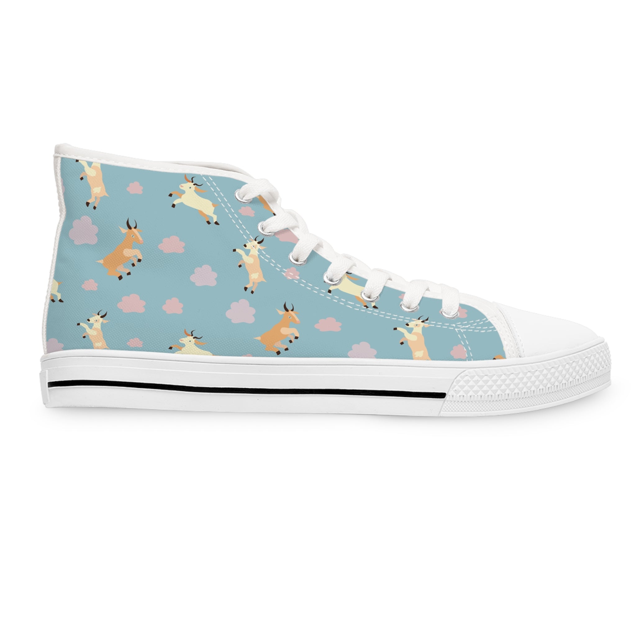 Women’s High-Top Canvas Sneakers with Goat Print – Whimsical & Nature-Inspired