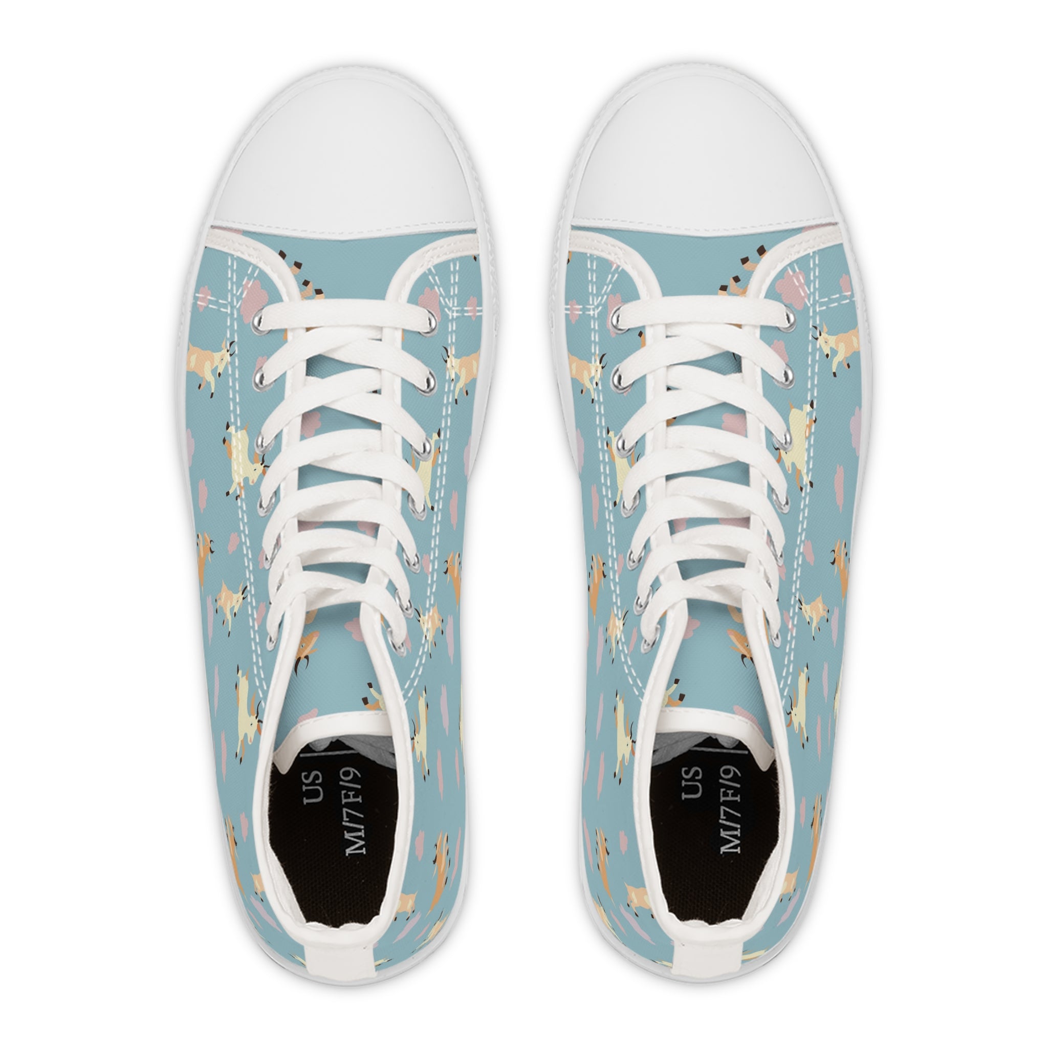 Women’s High-Top Canvas Sneakers with Goat Print – Whimsical & Nature-Inspired