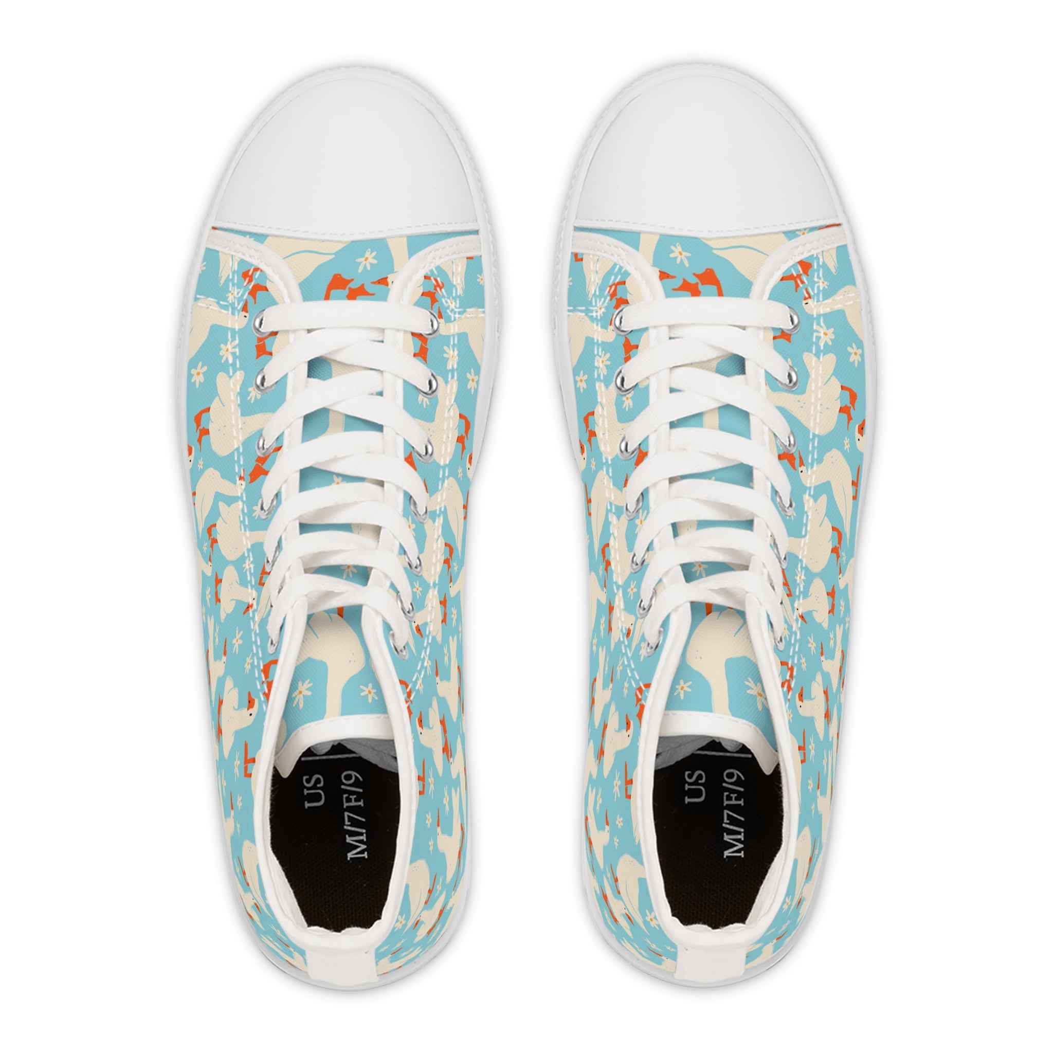 Women’s High-Top Canvas Sneakers with Goose Pattern – Whimsical & Cute