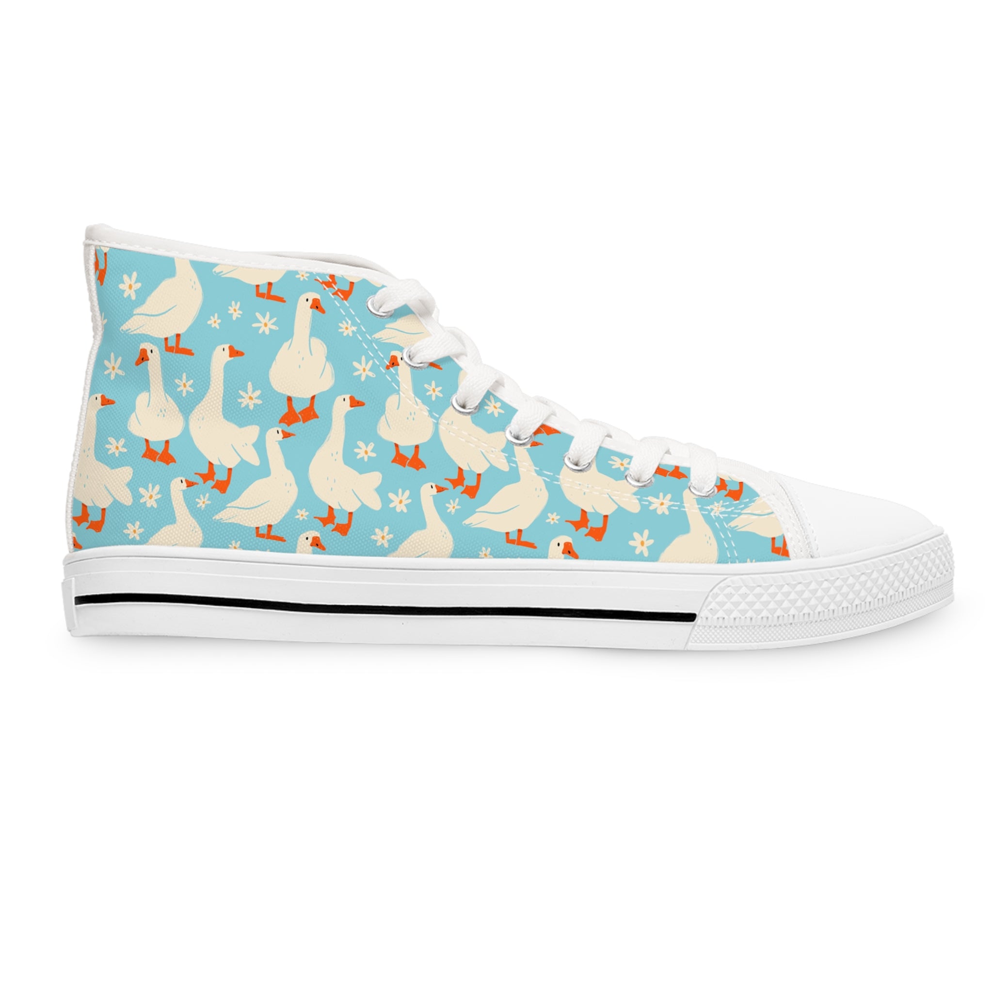 Women’s High-Top Canvas Sneakers with Goose Pattern – Whimsical & Cute