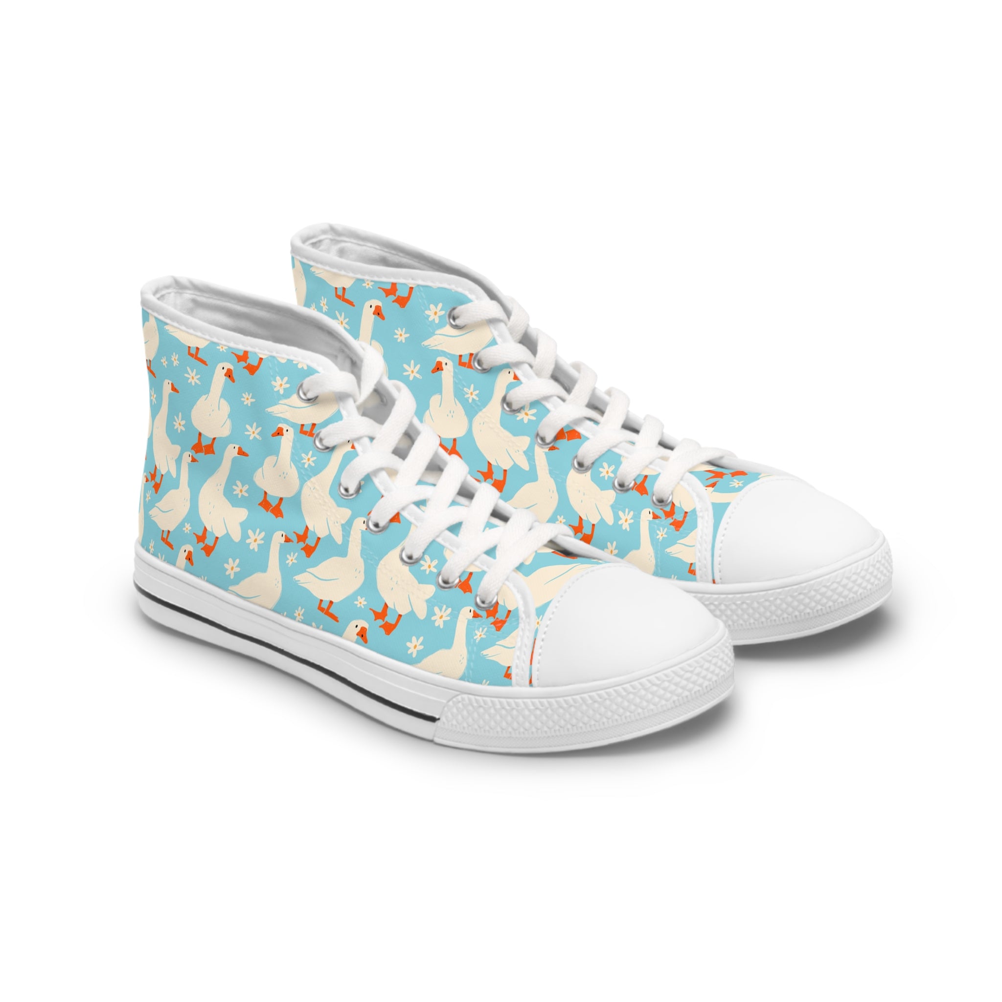 Womens High Top Canvas Sneakers With Goose Pattern Whimsical Cute Vbbmj