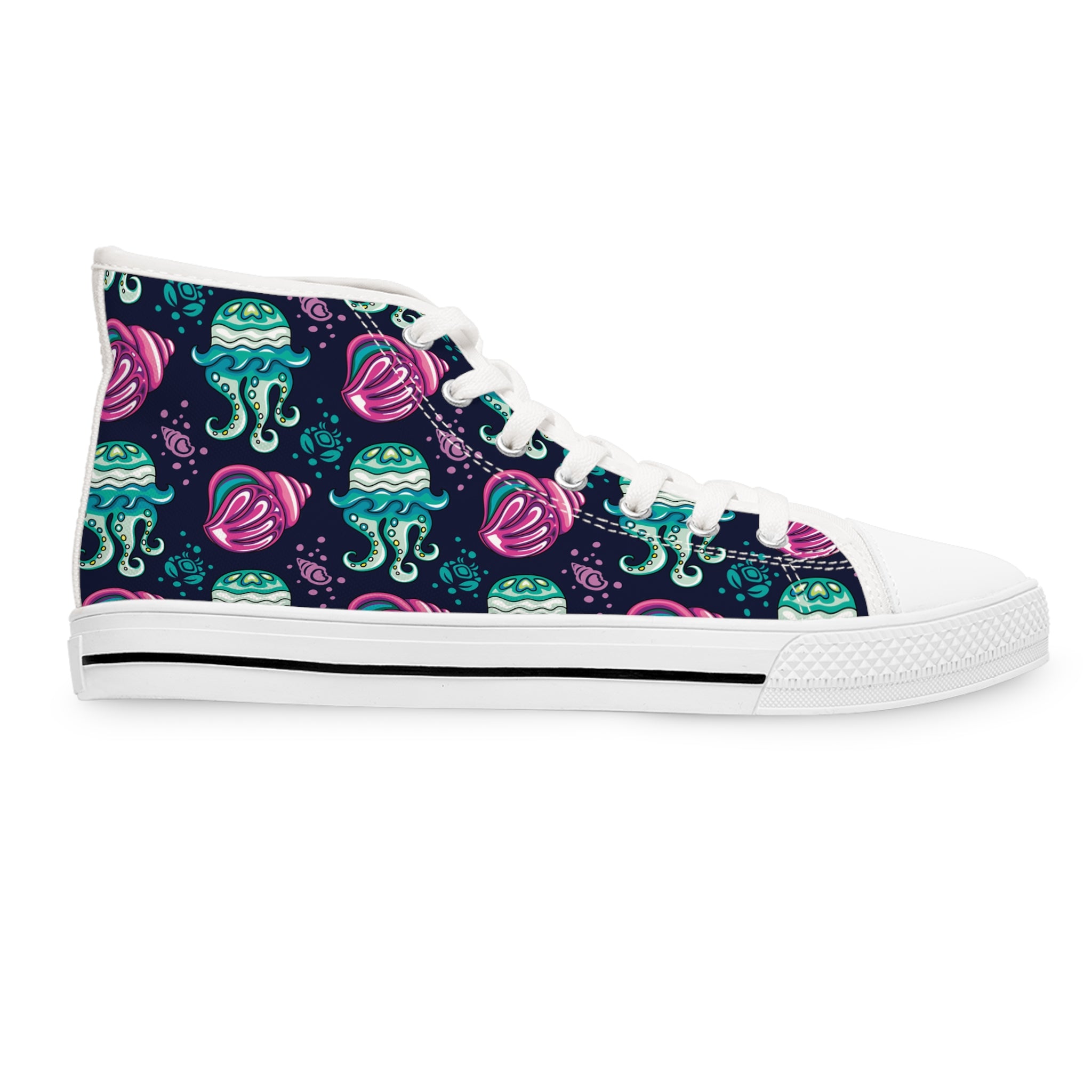 Women’s High-Top Canvas Sneakers with Jellyfish Print – Aquatic & Stylish