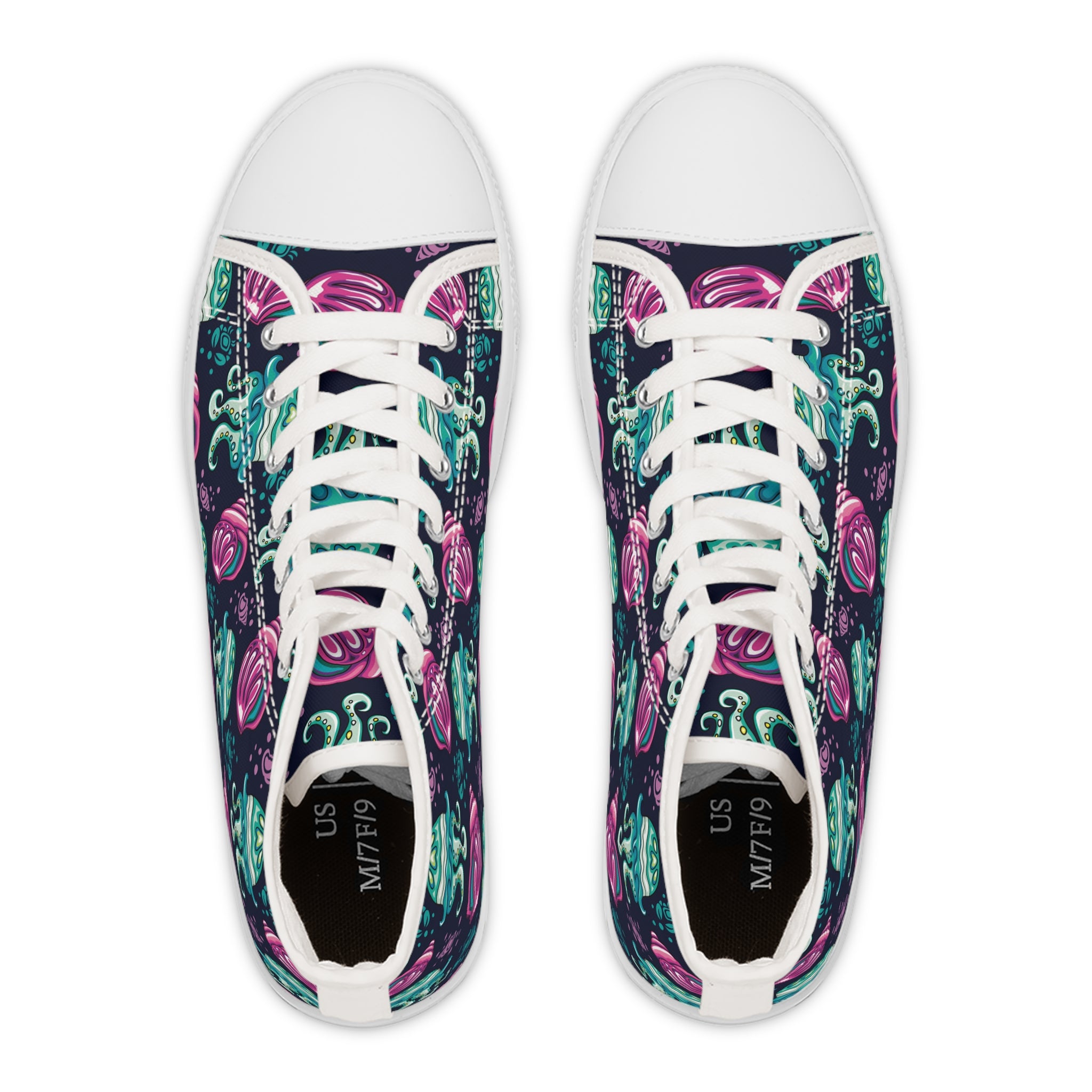 Women’s High-Top Canvas Sneakers with Jellyfish Print – Aquatic & Stylish