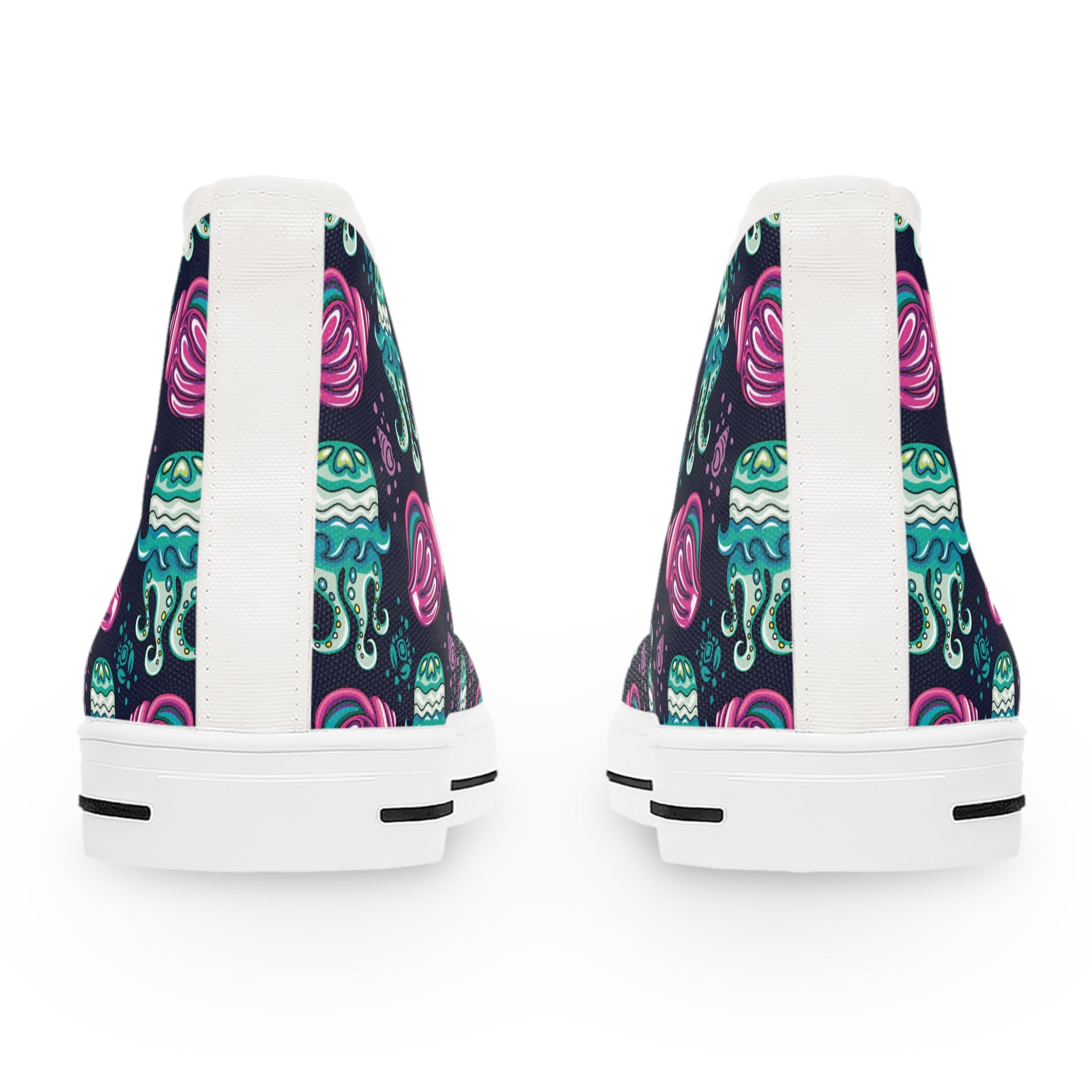 Women’s High-Top Canvas Sneakers with Jellyfish Print – Aquatic & Stylish