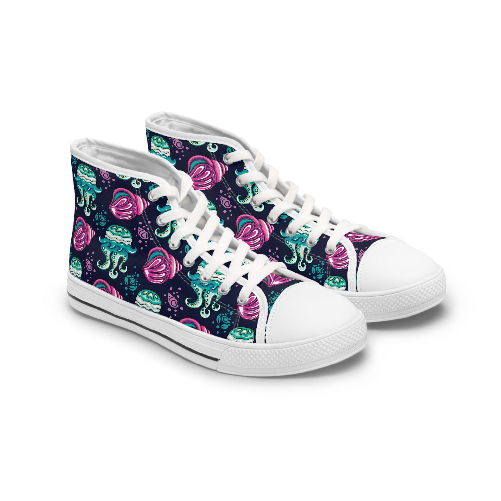 Womens High Top Canvas Sneakers With Jellyfish Print Aquatic Stylish Wa7Cp