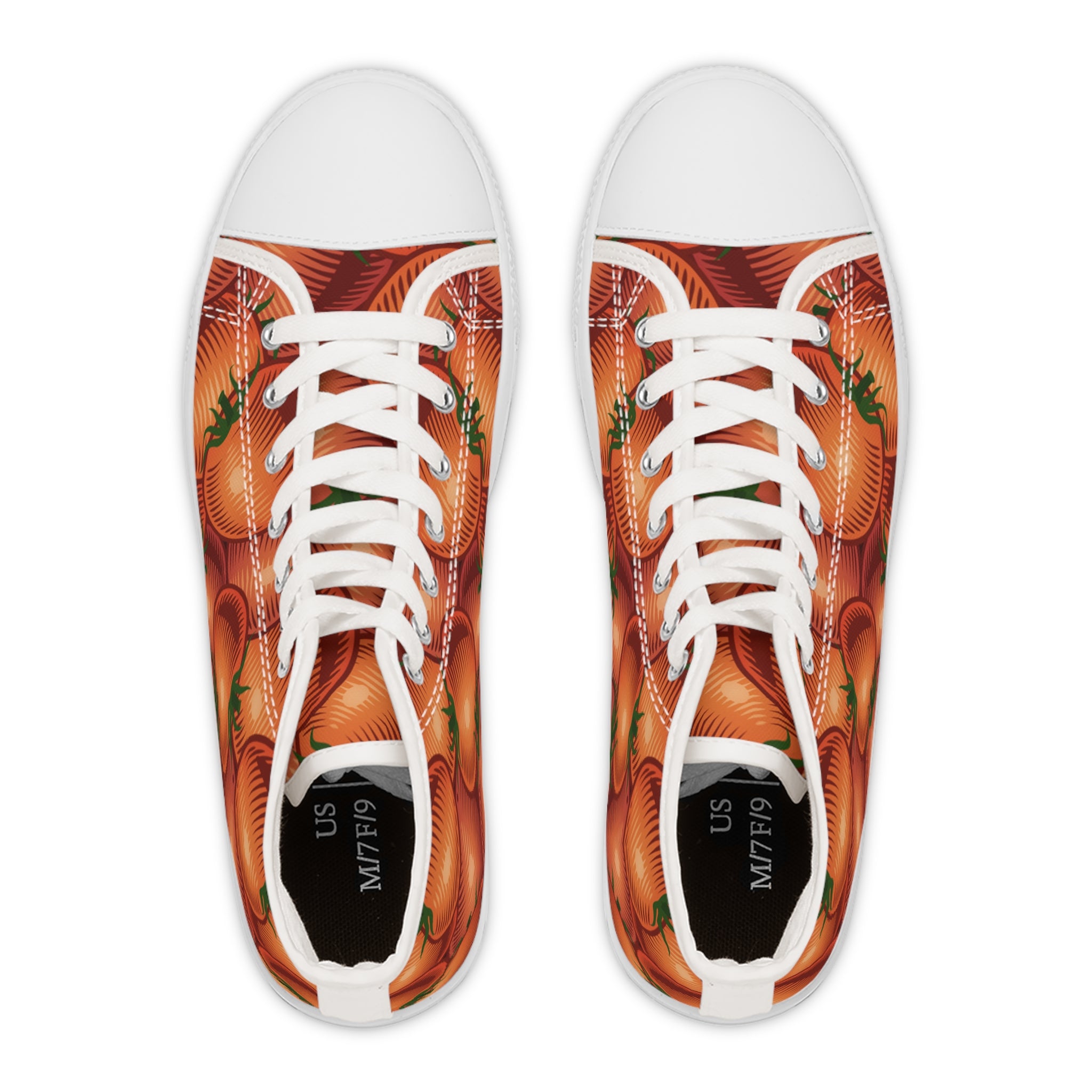 Women’s High-Top Canvas Sneakers with Juicy Tomato Pattern – Fresh & Trendy