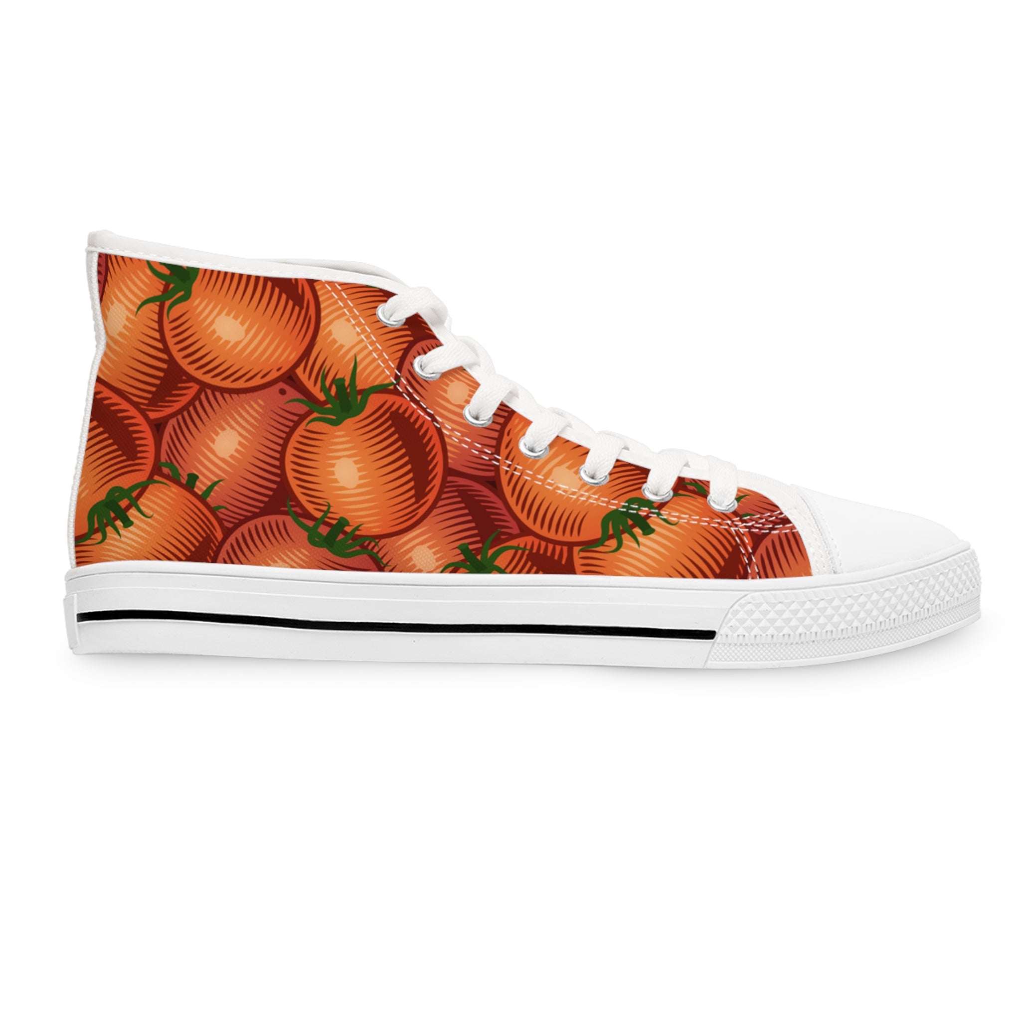 Women’s High-Top Canvas Sneakers with Juicy Tomato Pattern – Fresh & Trendy