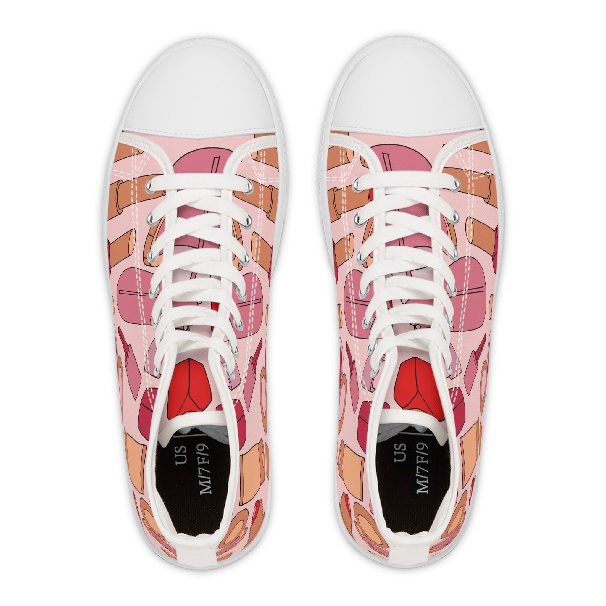 Women’s High-Top Canvas Sneakers with Makeup Pattern – Fashion-Forward & Playful