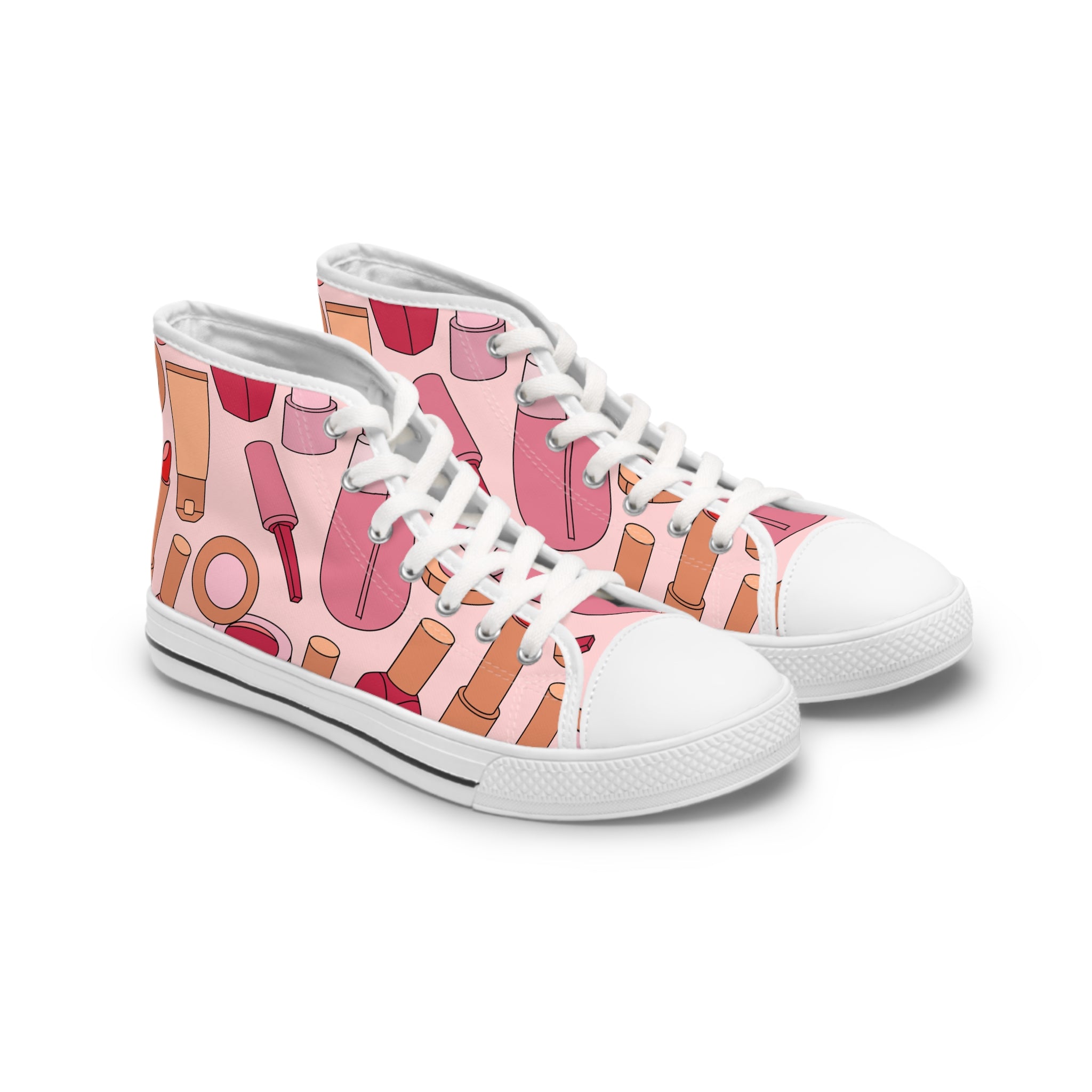 Womens High Top Canvas Sneakers With Makeup Pattern Fashion Forward Playful Zoay8