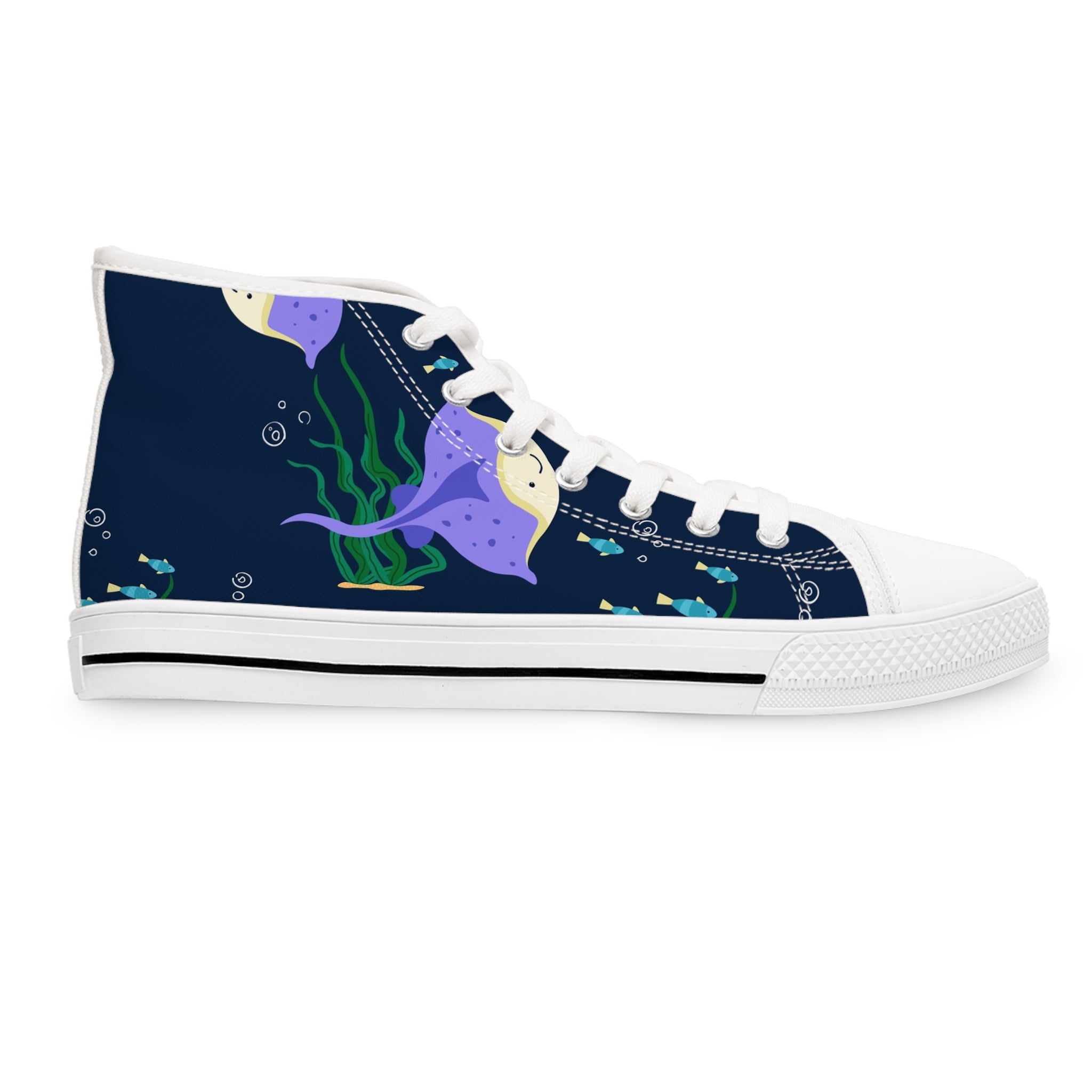 Women’s High-Top Canvas Sneakers with Manta Ray Print – Ocean-Inspired & Stylish