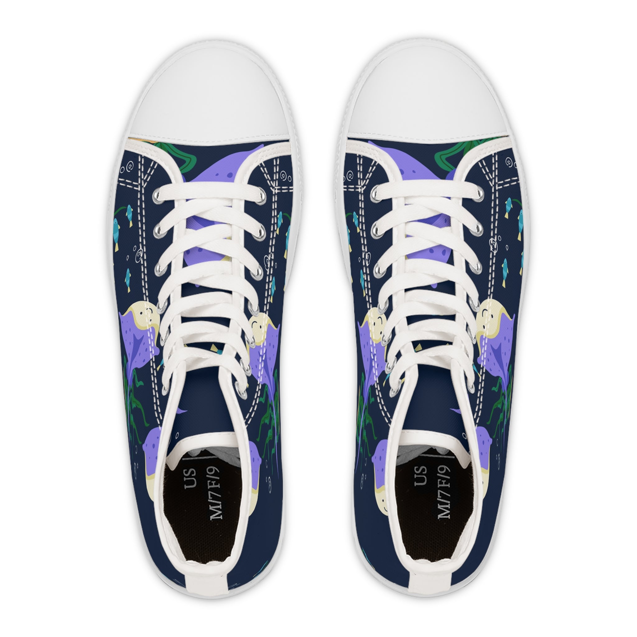 Women’s High-Top Canvas Sneakers with Manta Ray Print – Ocean-Inspired & Stylish