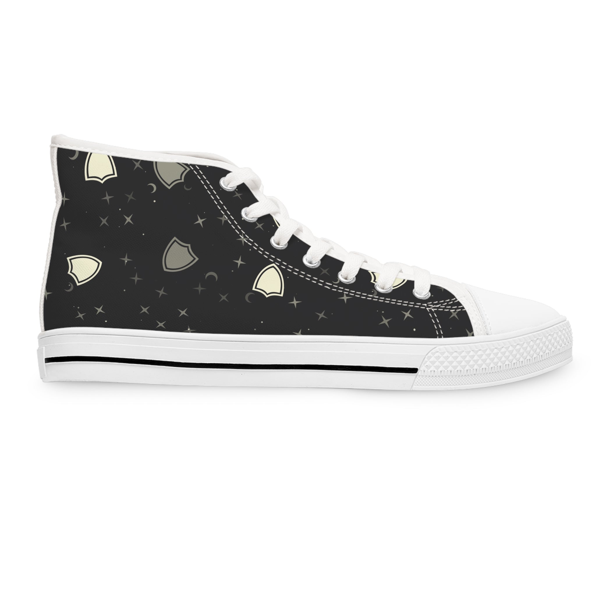 Women’s High-Top Canvas Sneakers with Moon & Stars Pattern – Celestial & Stylish