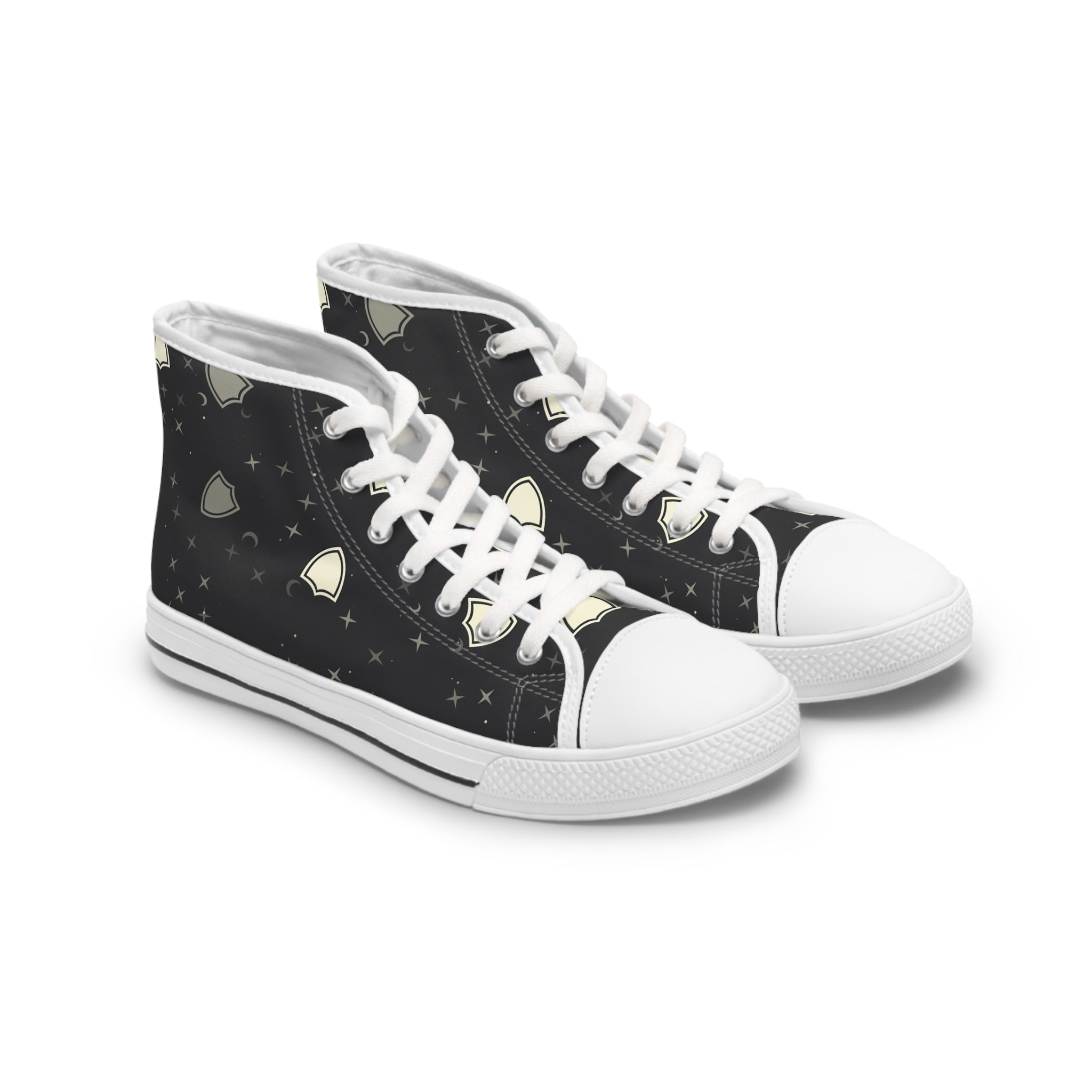 Womens High Top Canvas Sneakers With Moon Stars Pattern Celestial Stylish Lzcnf