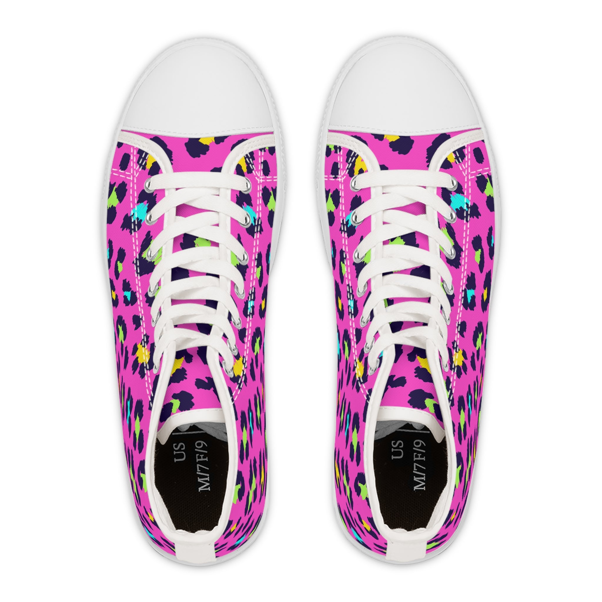 Women’s High-Top Canvas Sneakers with Neon Leopard Print – Bold & Trendy