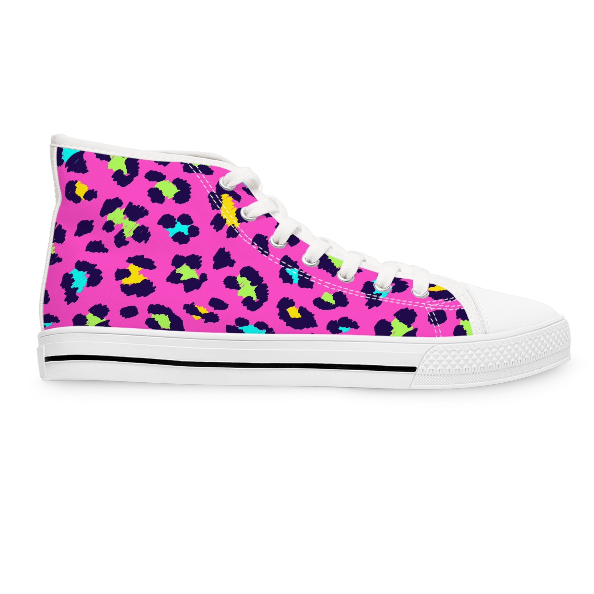 Women’s High-Top Canvas Sneakers with Neon Leopard Print – Bold & Trendy