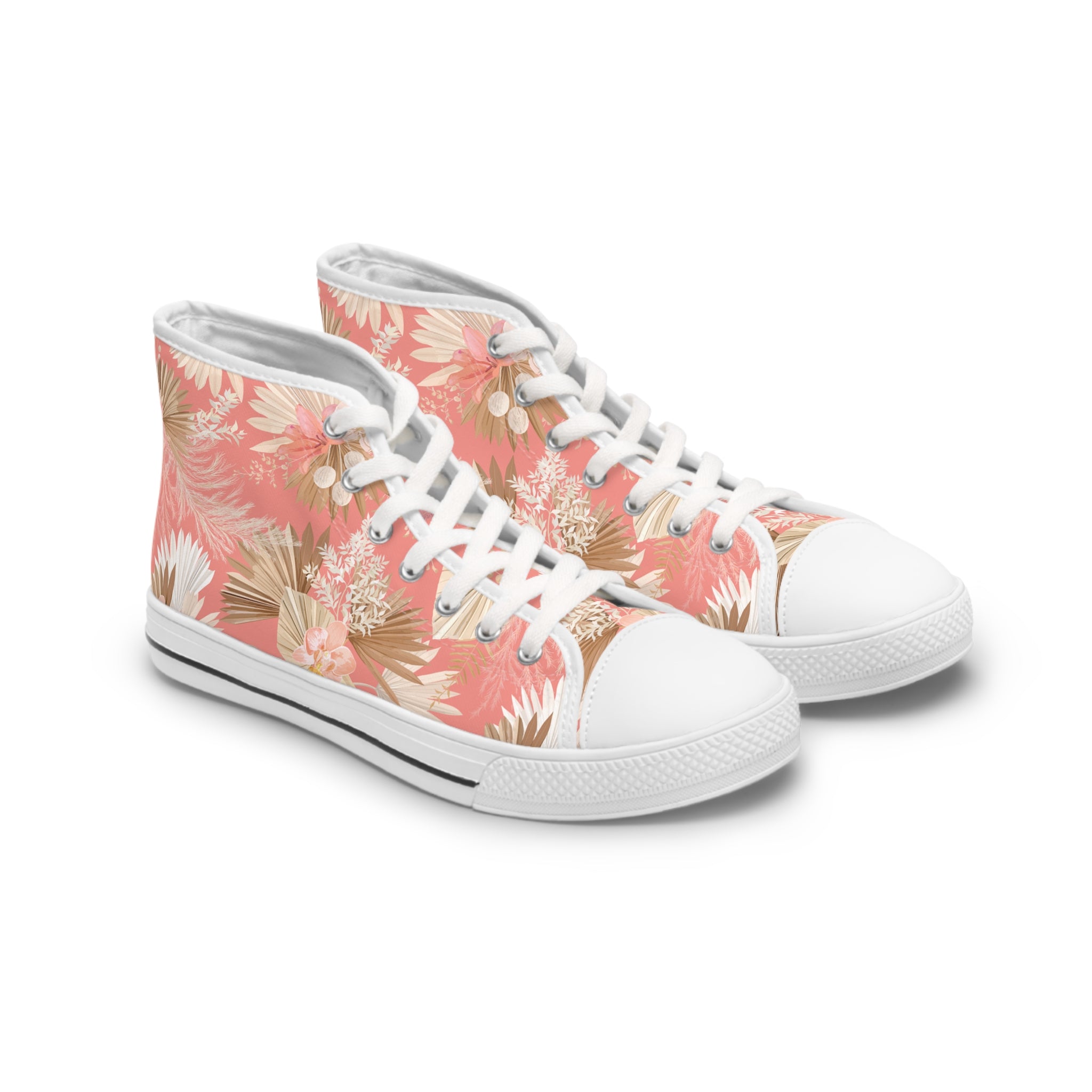 Womens High Top Canvas Sneakers With Pastel Floral Pattern Soft Chic Lai4R